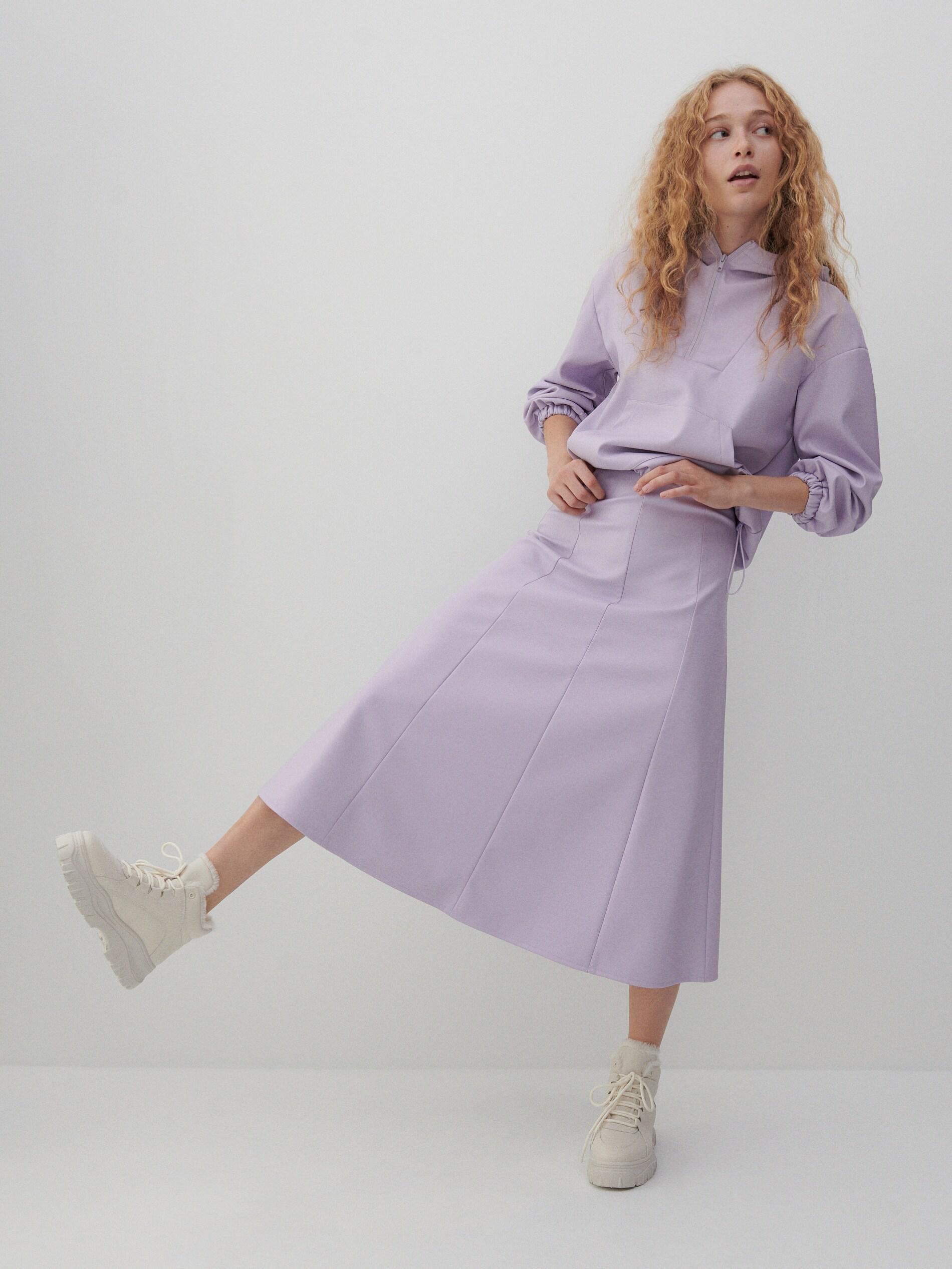 Lavender Midi Skirt With Stitching, Women, , large image number 0