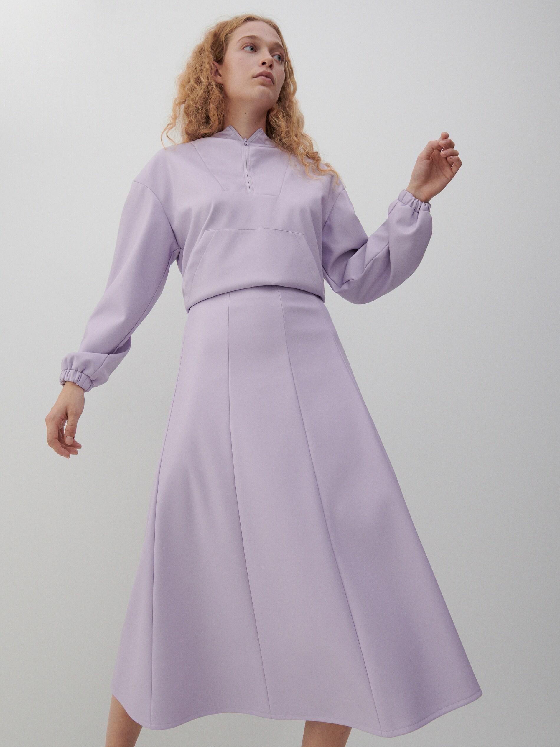 Lavender Midi Skirt With Stitching, Women, , large image number 1