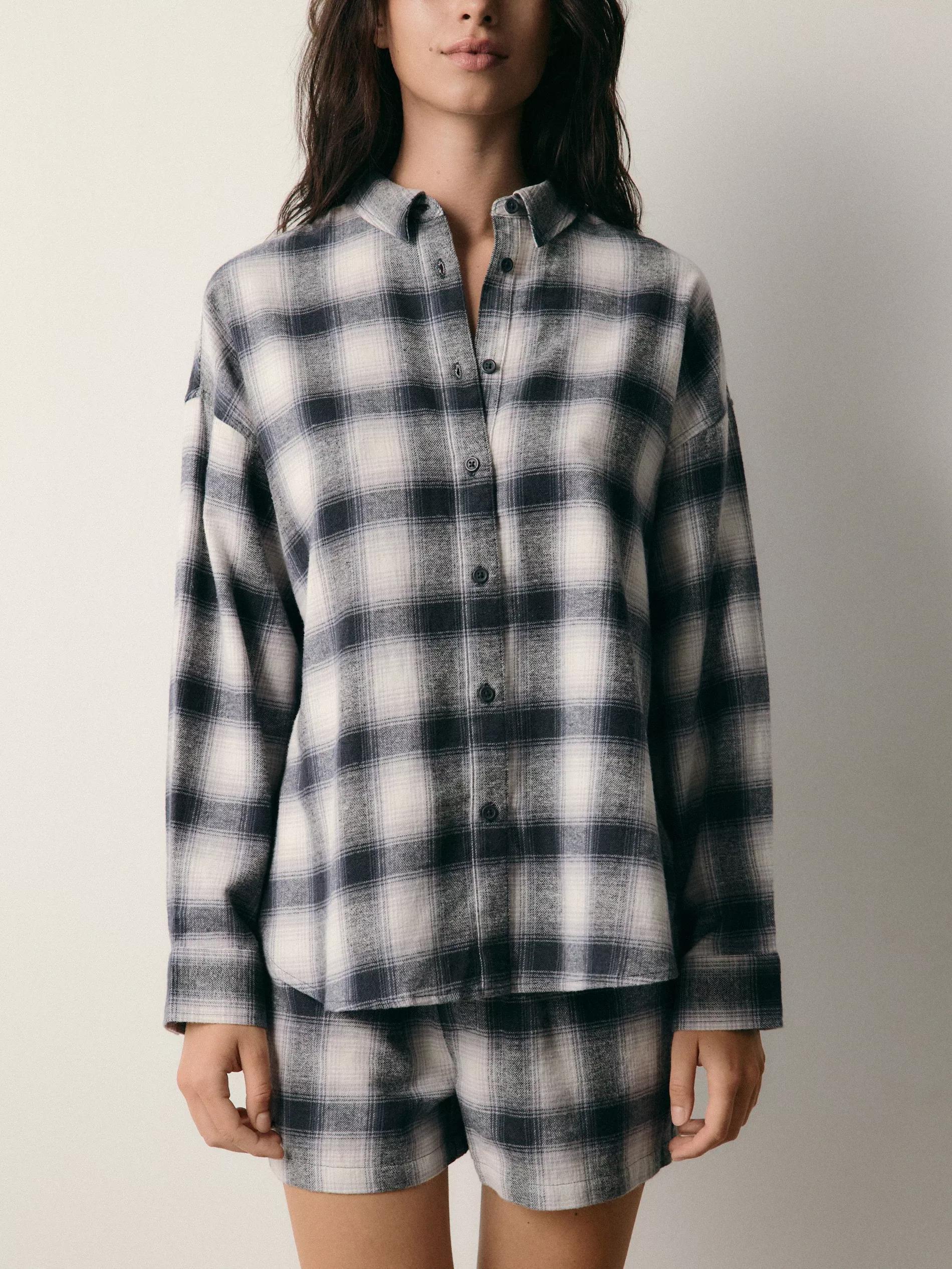 Navy Two Piece Check Pyjama Set, Navy, medium