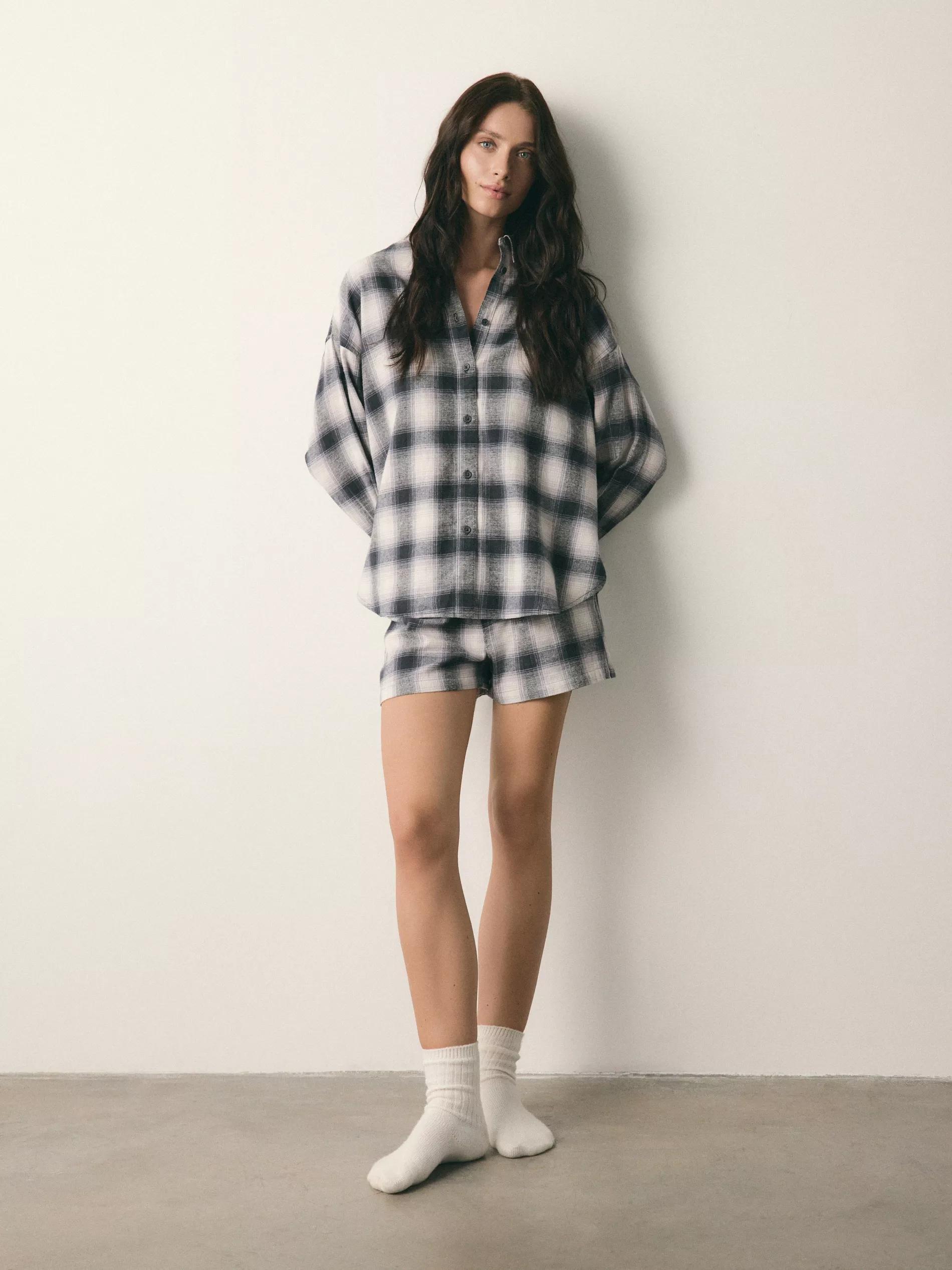 Navy Two Piece Check Pyjama Set, Navy, large image number 4