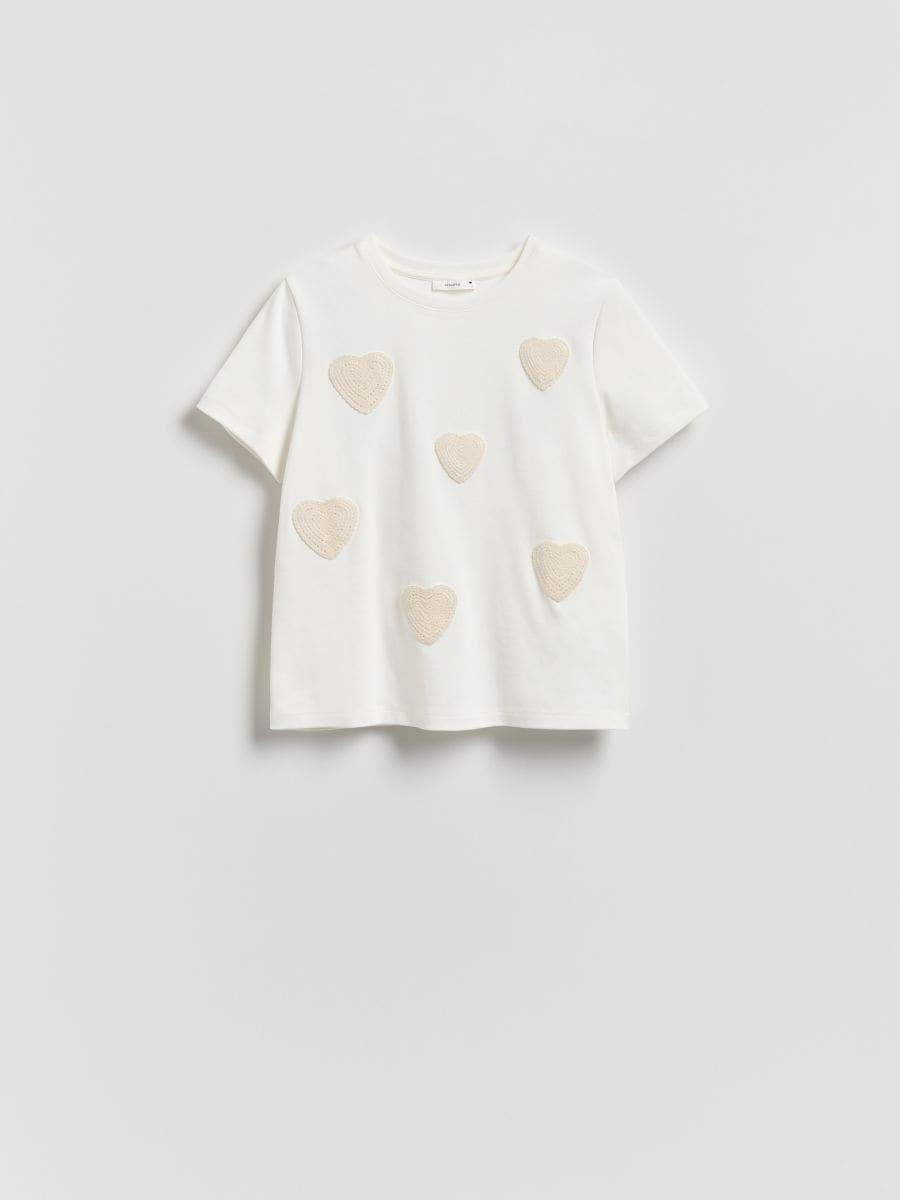 Cream T-Shirt With Embroidered Applique, Ivory, large image number 0
