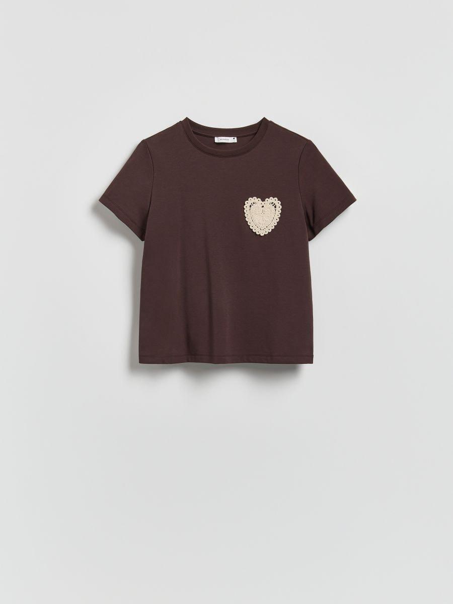 Brown T-Shirt With Embroidered Applique, Brown, large image number 0