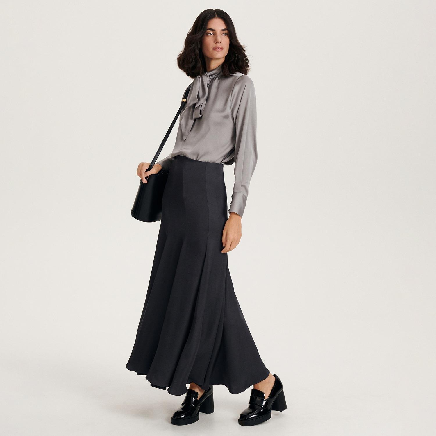 Grey Viscose Maxi Skirt, Grey, large image number 3