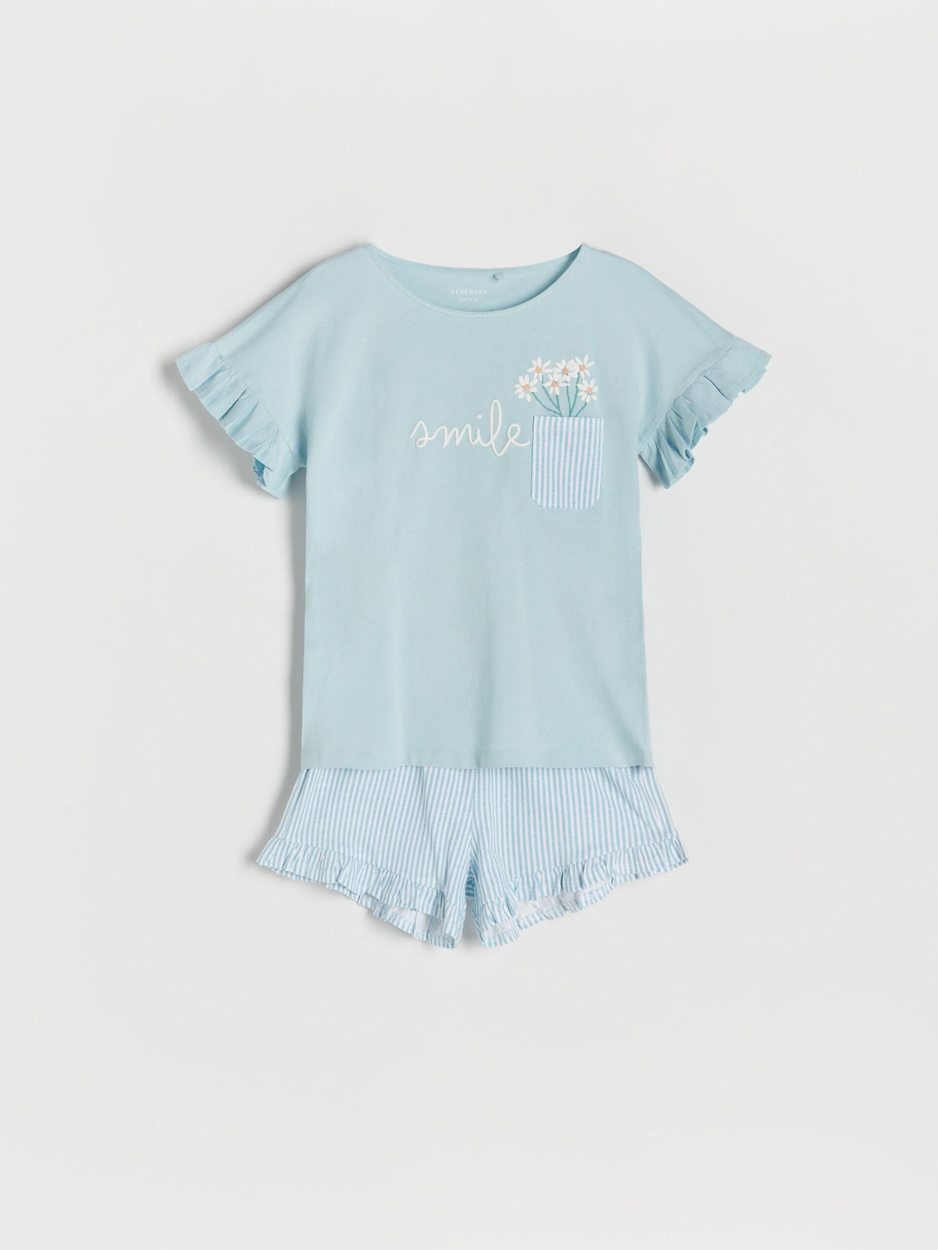 Blue Pyjama set with ruffle details, , large image number 0