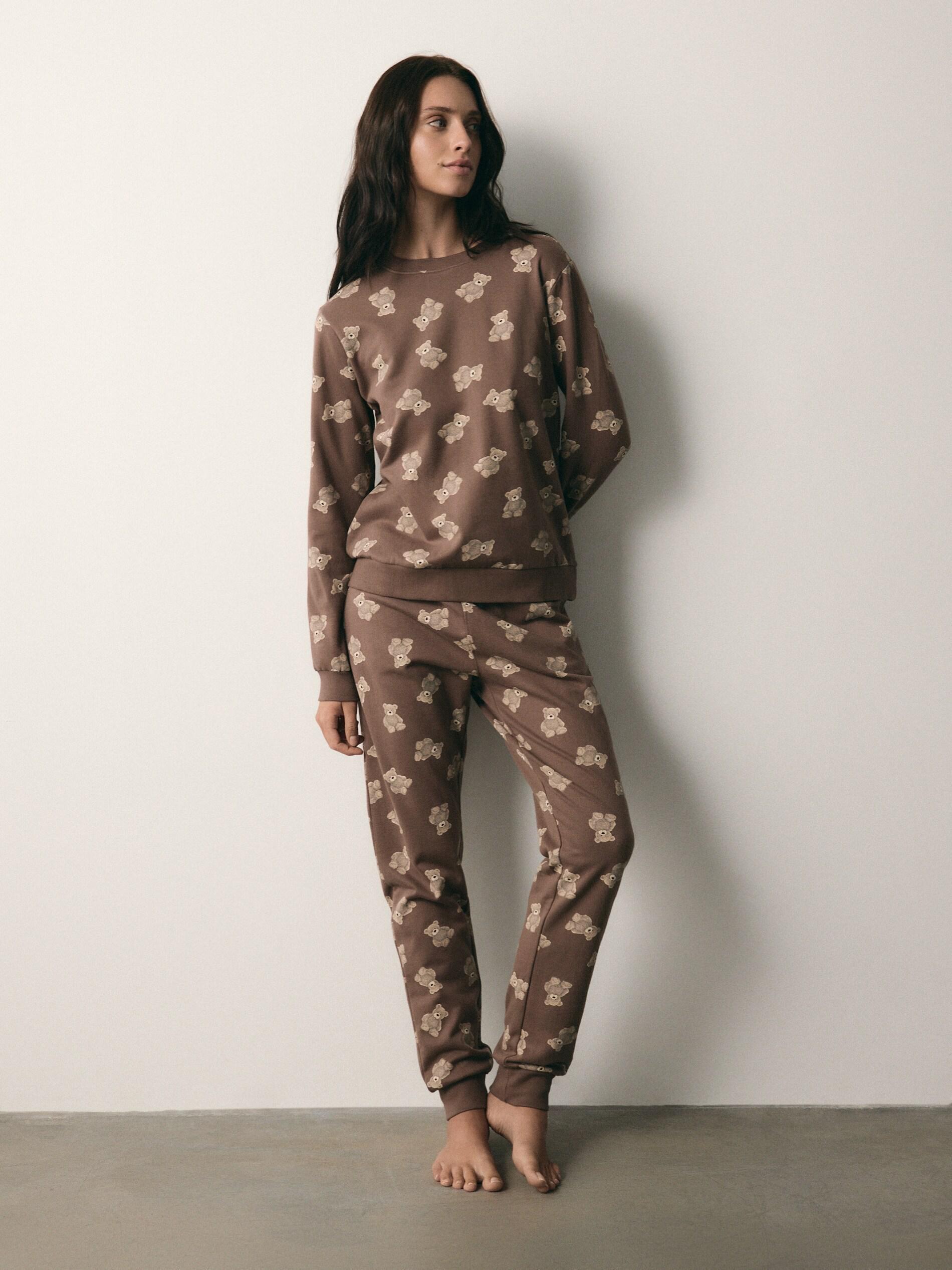 Brown Two Piece Printed Pyjama Set, Brown, large image number 0
