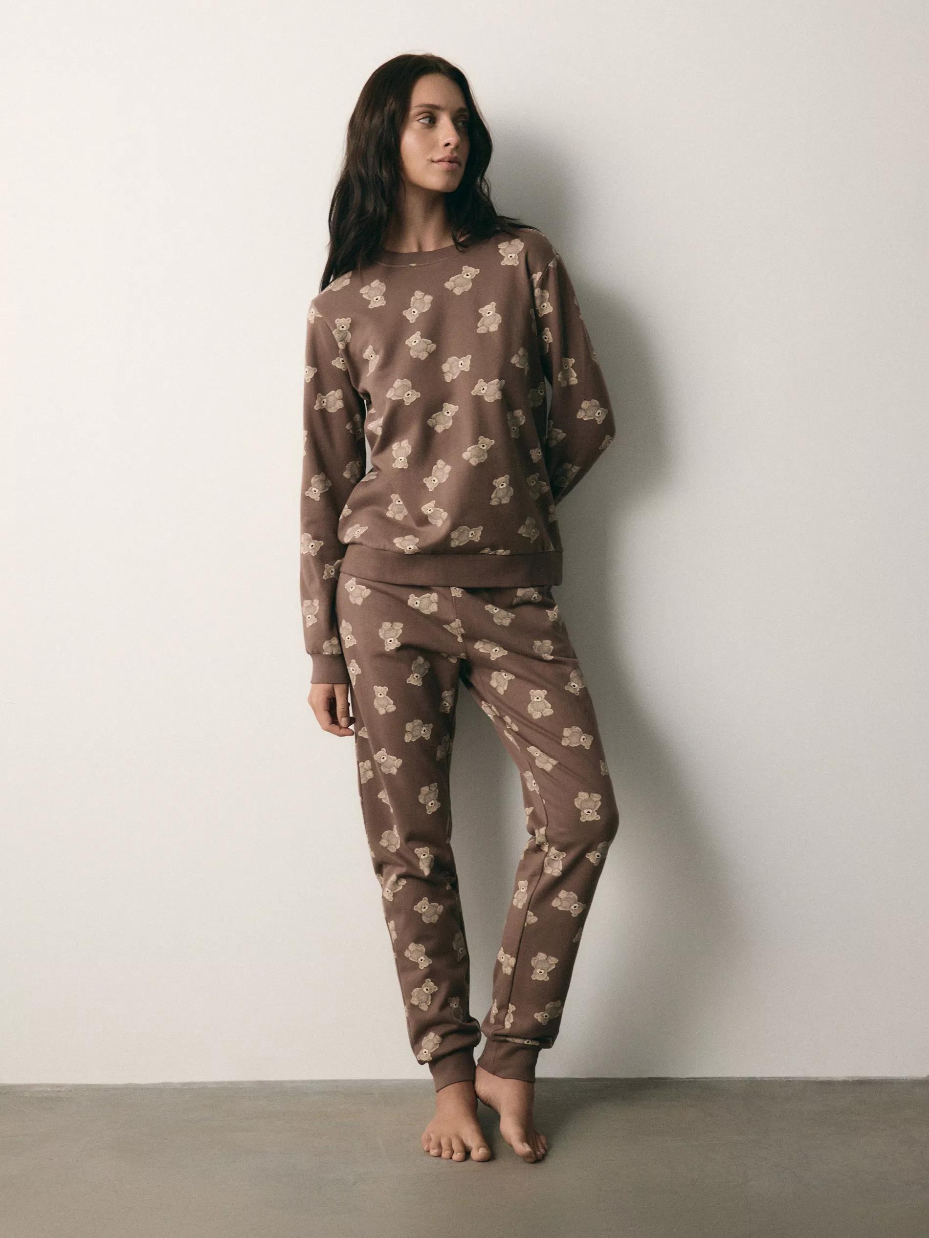 Brown Two Piece Printed Pyjama Set, Brown, large image number 0