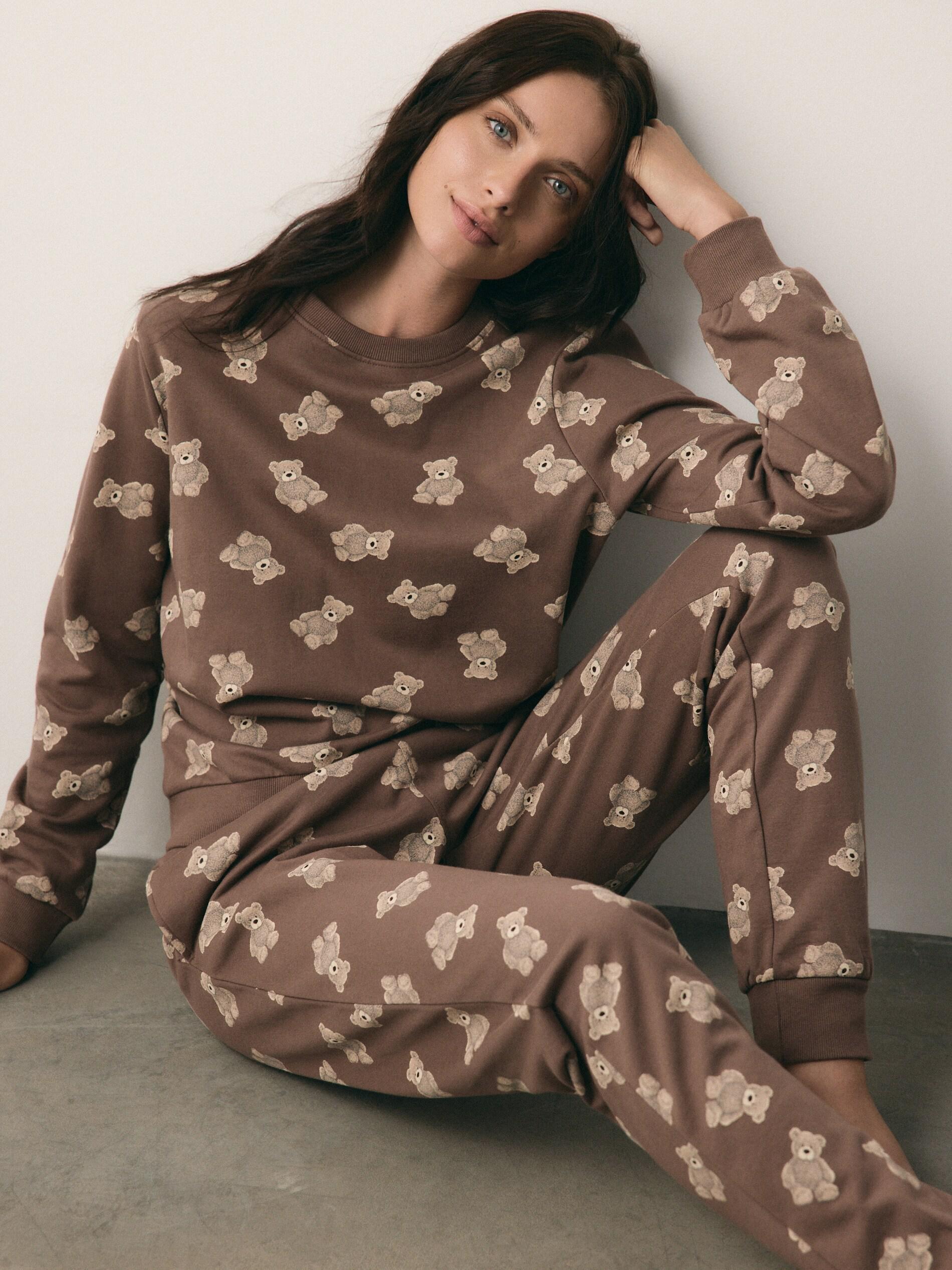 Brown Two Piece Printed Pyjama Set, Brown, medium