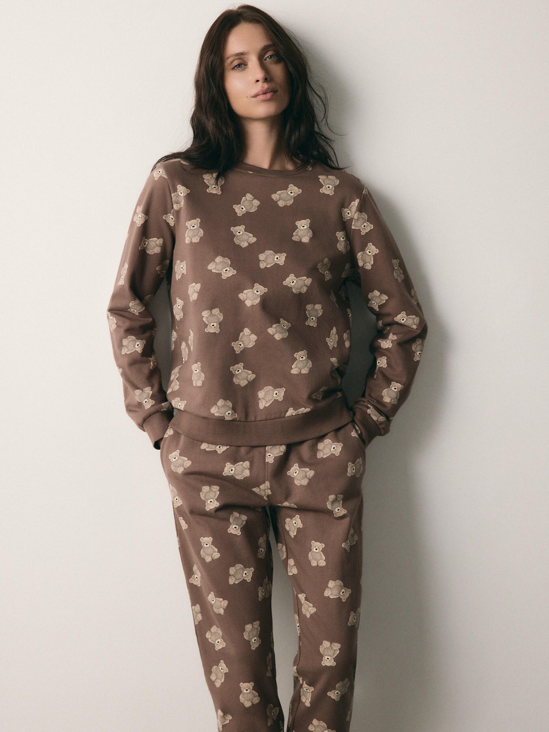 Brown Two Piece Printed Pyjama Set, Brown, medium