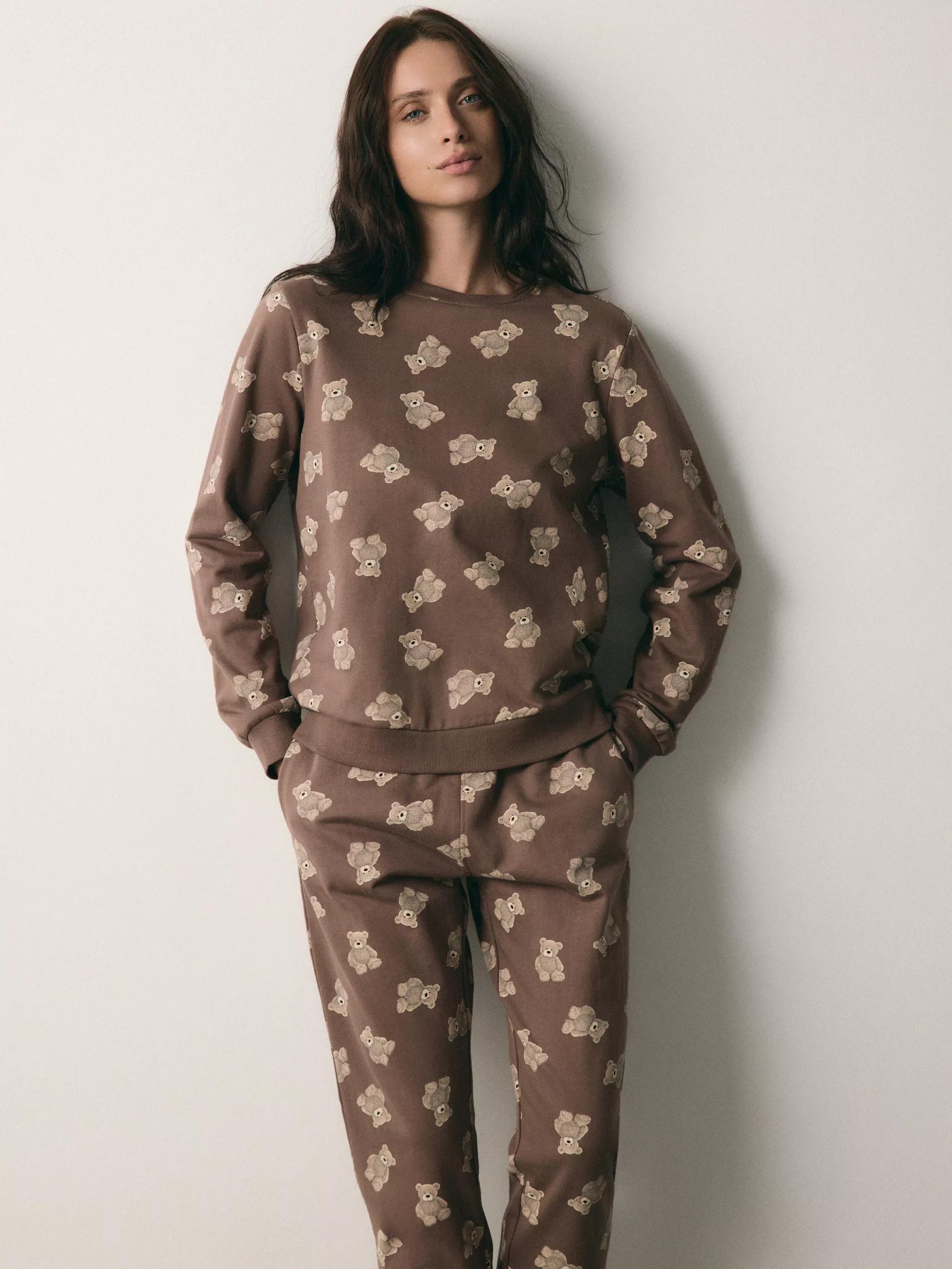 Brown Two Piece Printed Pyjama Set, Brown, large image number 2