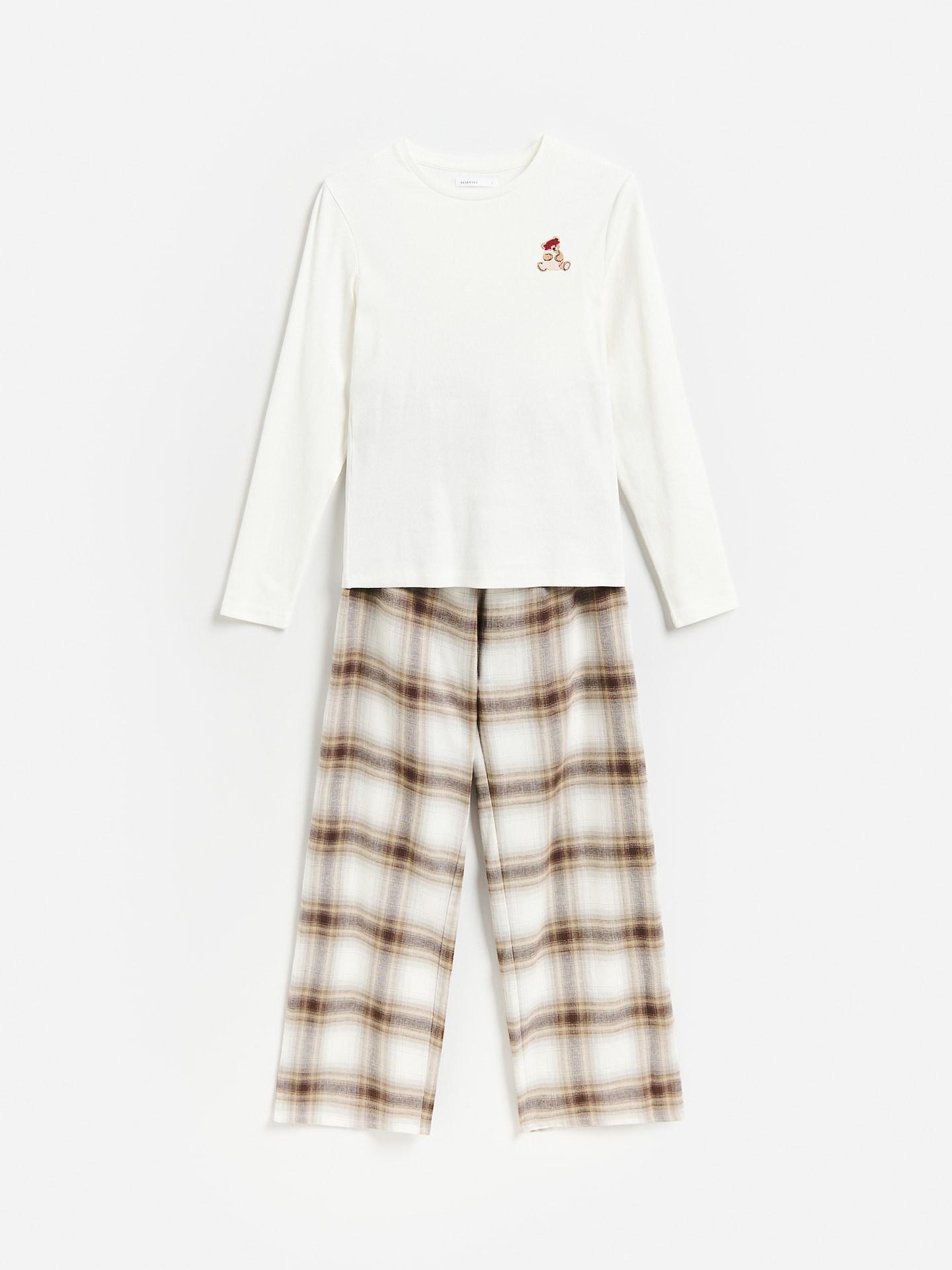 Beige Two Piece Cotton Blend Pyjama Set, Beige, large image number 0