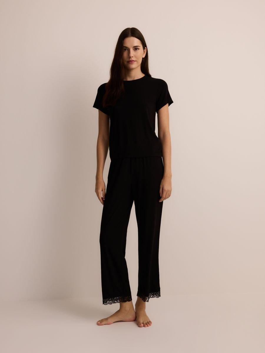 Black Two-Piece Viscose Pajamas, , medium