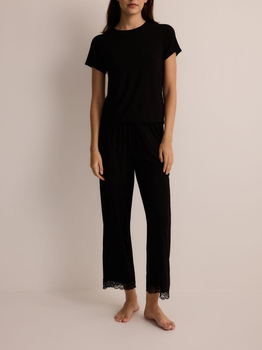 Black Two-Piece Viscose Pajamas, , large image number 2