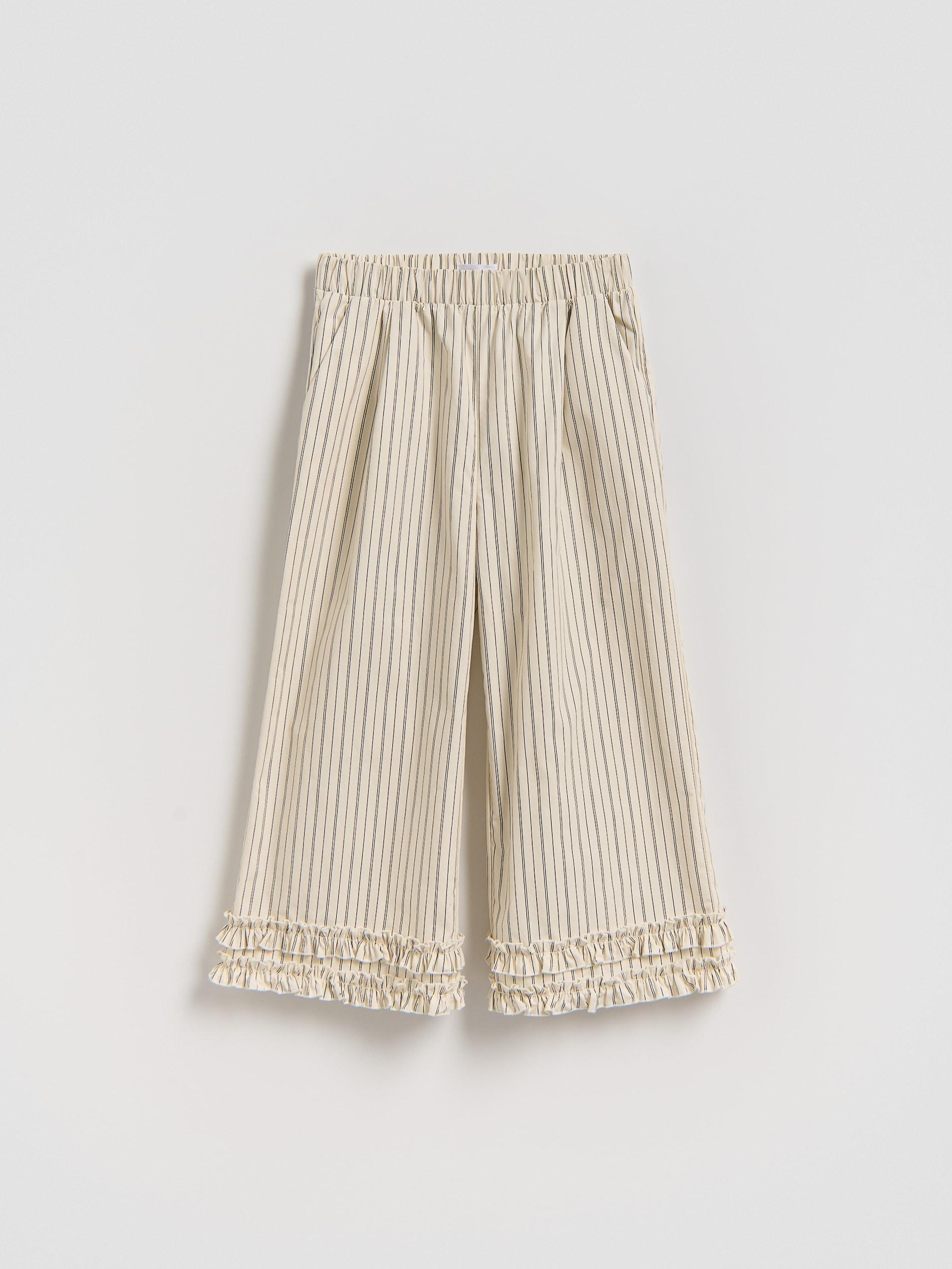 Cream Striped Culotte Trousers, Ivory, large image number 0