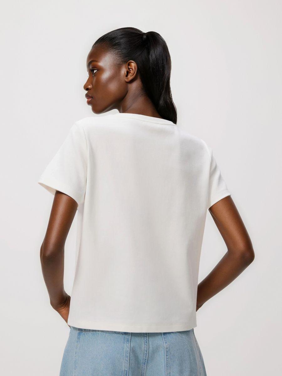 Cream T-shirt with flower Applique, Ivory, medium