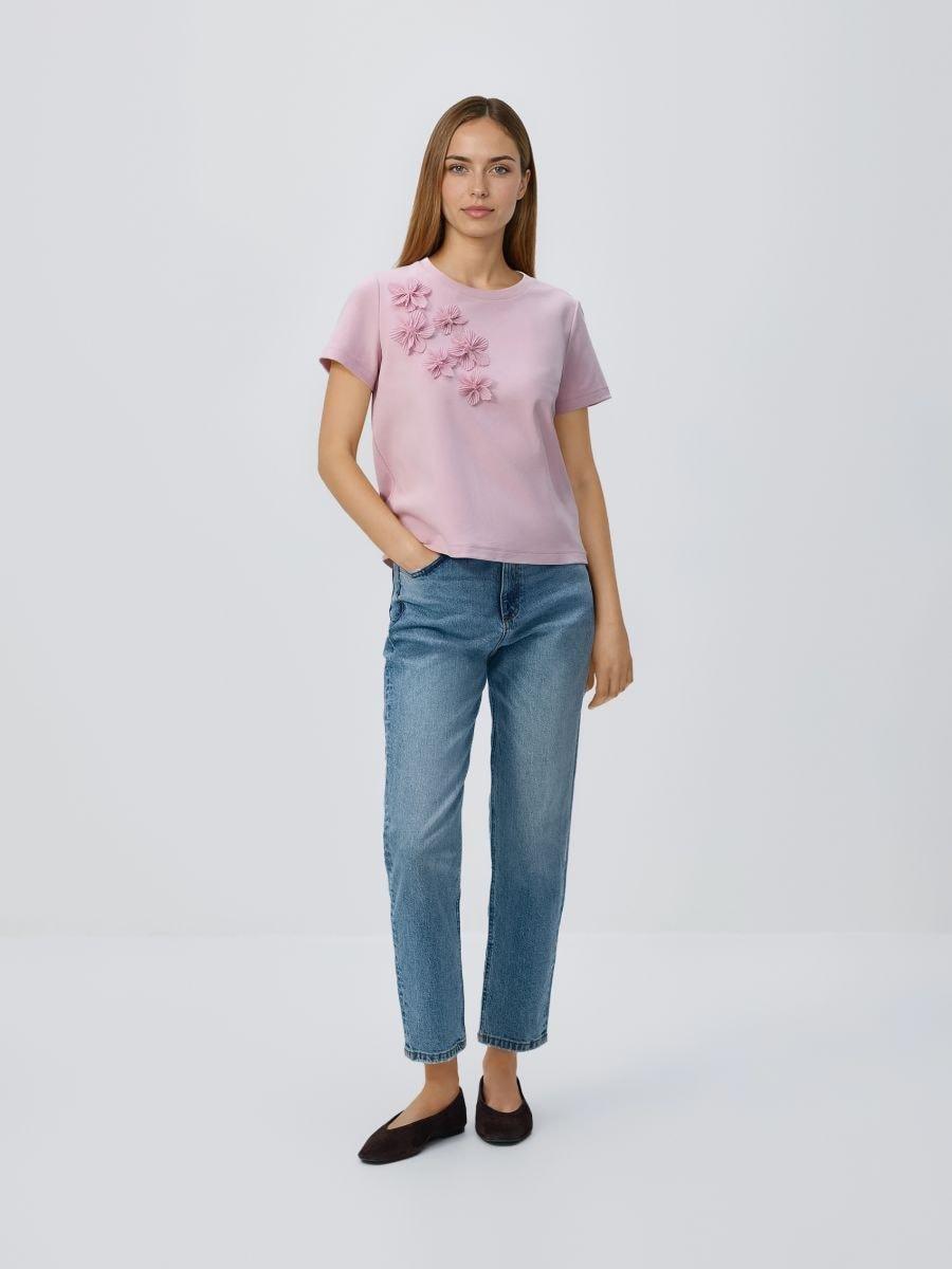 تيشيرت وردي بتطبيق زهرة, Pink, large image number 0