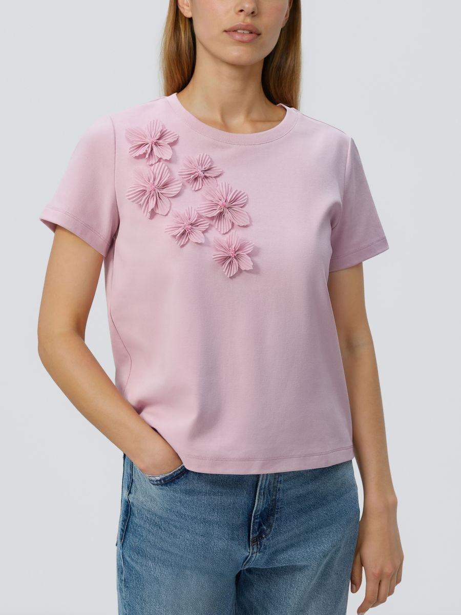 تيشيرت وردي بتطبيق زهرة, Pink, medium