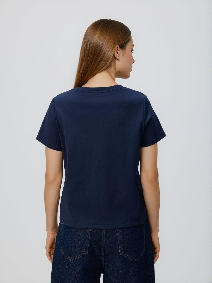 Navy T-shirt with flower Applique, Navy, medium