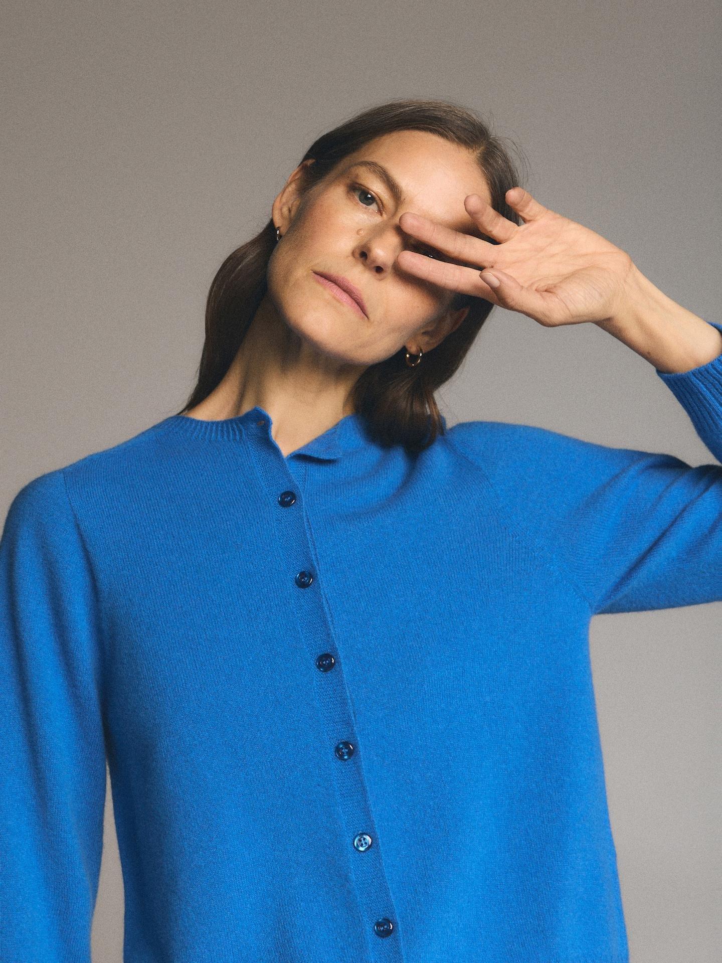 Blue Wool Cardigan, Blue, medium