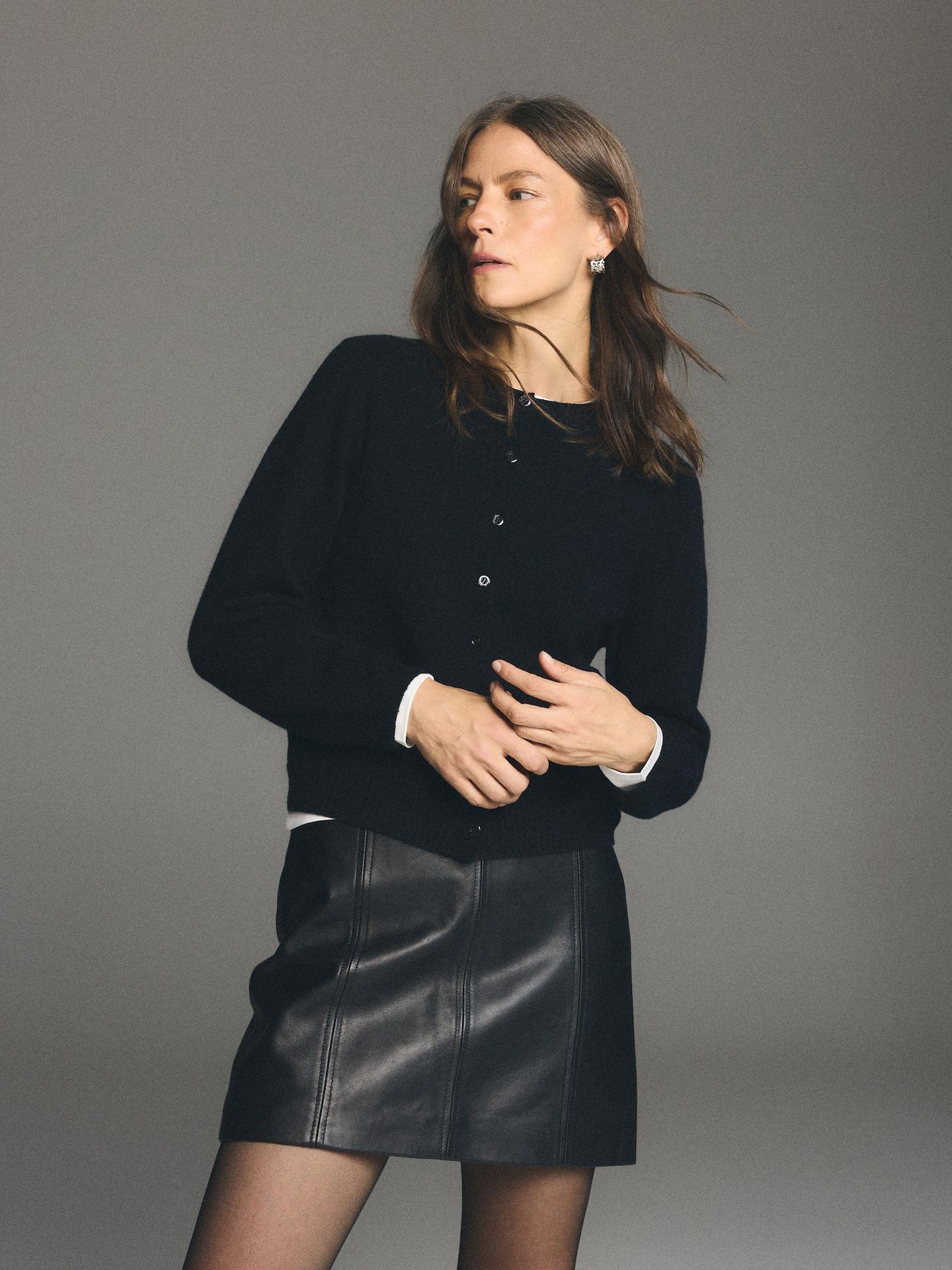 Black Wool Cardigan, Black, medium