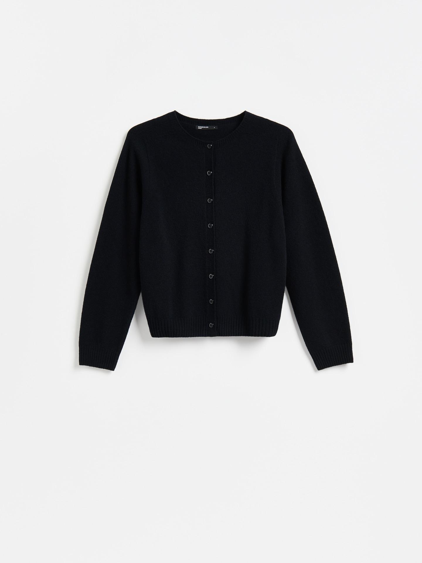 Black Wool Cardigan, Black, large image number 1