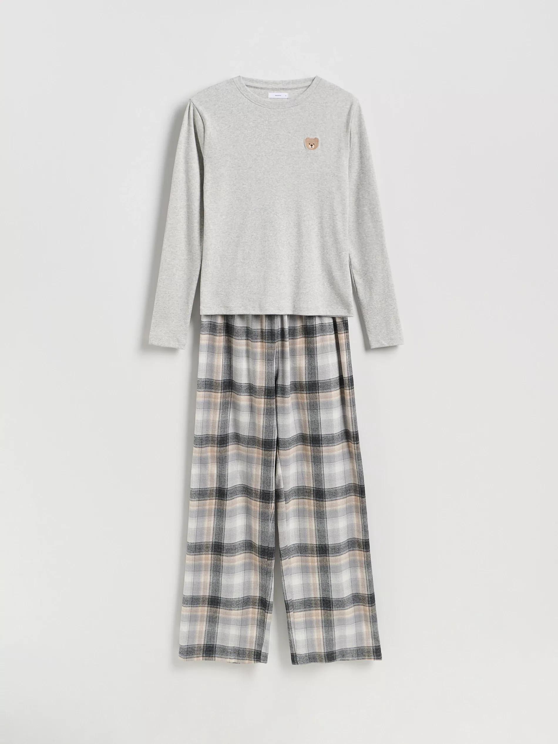 Grey Two Piece Pyjama Set With Bear Print, Light grey, large image number 5