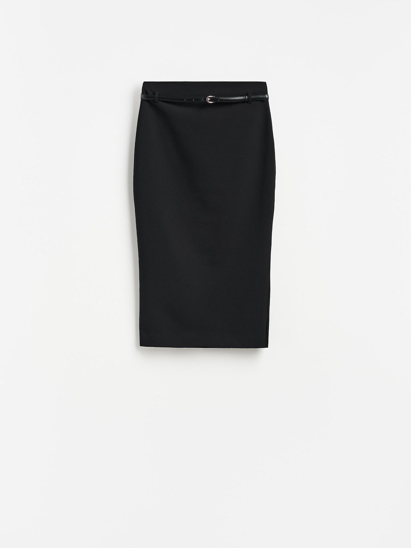 Black Midi Skirt With Belt, Black, medium