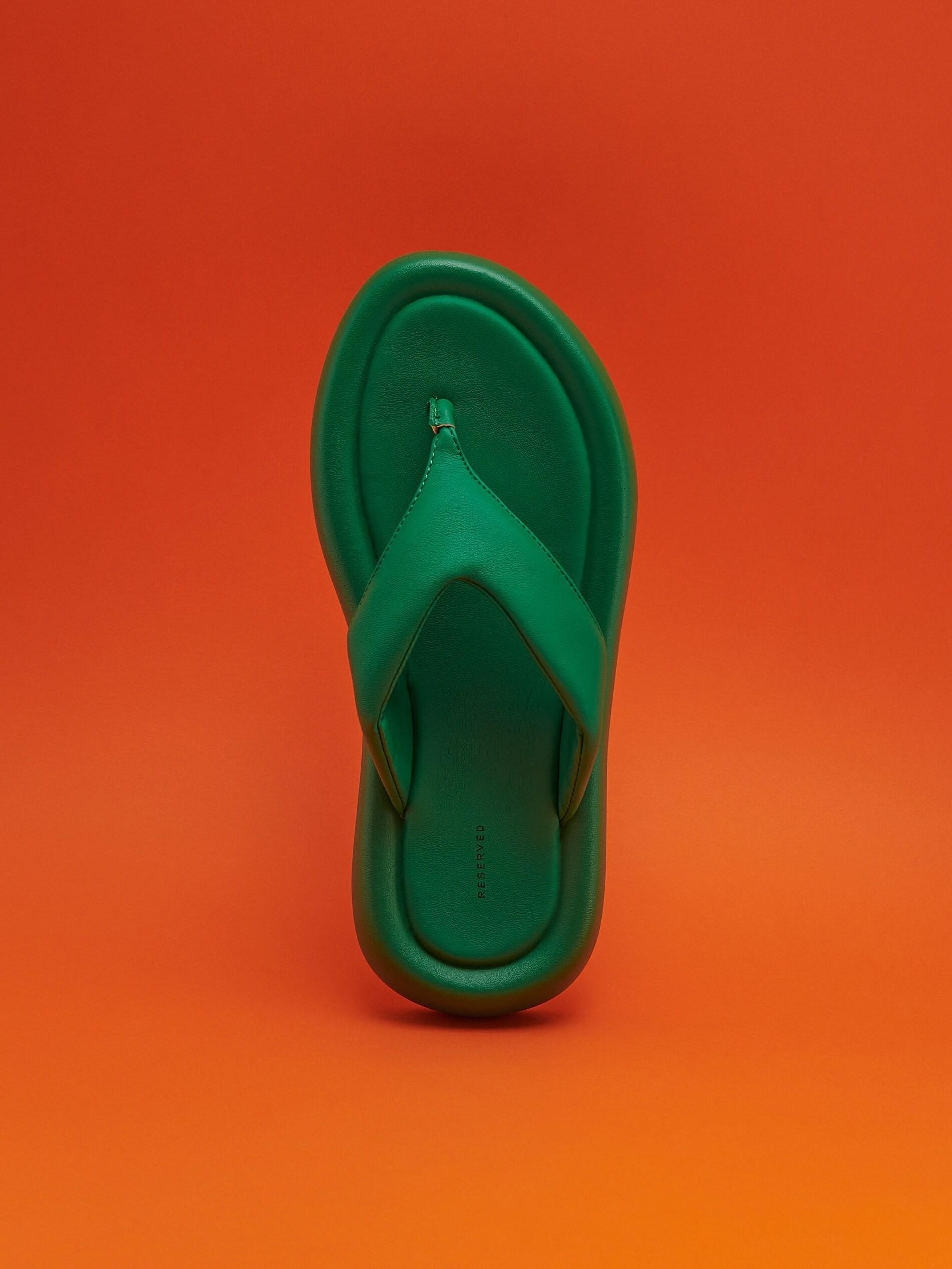 Green Faux Leather Flip Flops, , large image number 1