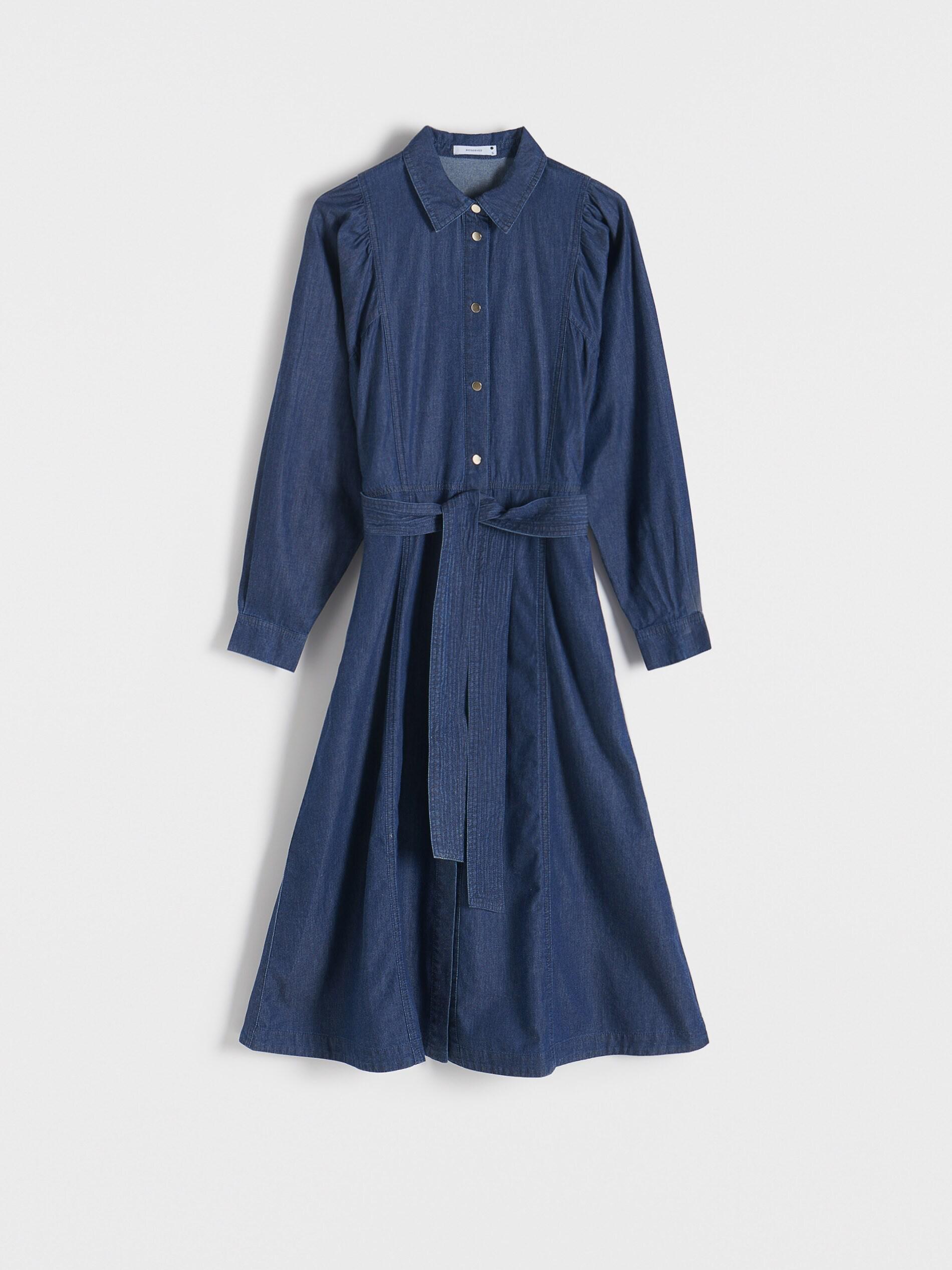 Navy Denim Belted Dress, , large image number 2