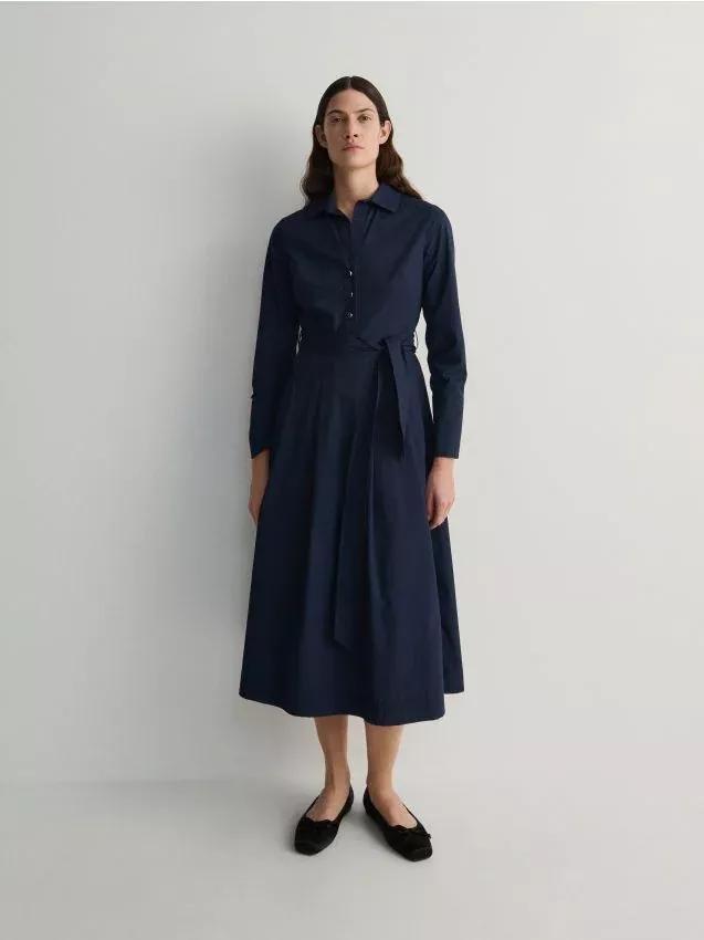 Reserved Navy Midi Shirt Dress | Azadea UAE