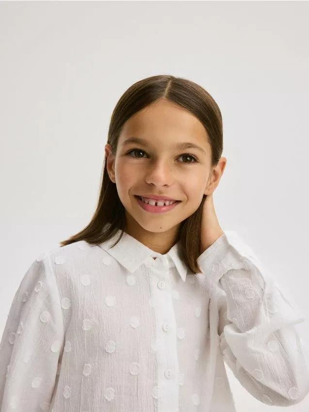 White Cotton Shirt, Kids Girls, , large image number 0