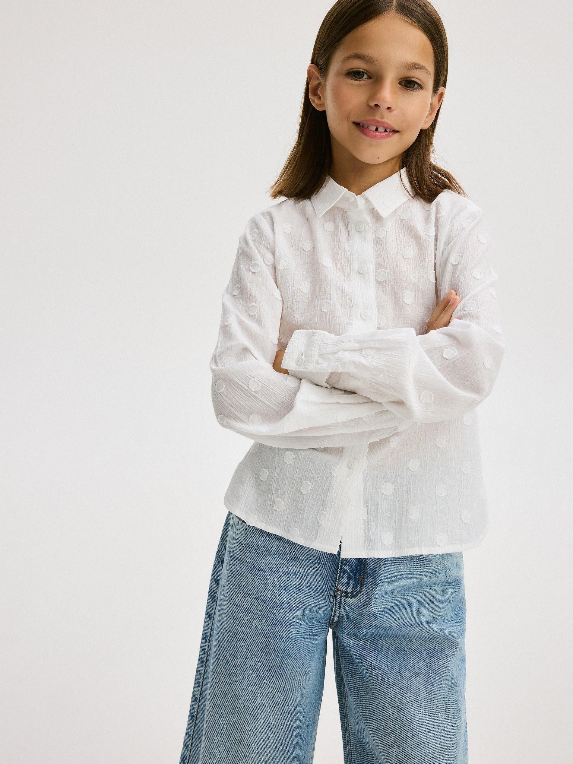White Cotton Shirt, Kids Girls, , large image number 2