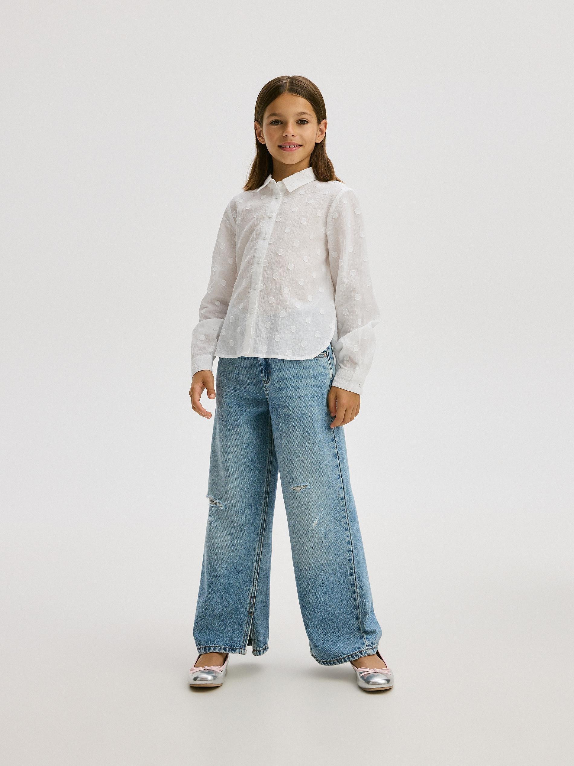 White Cotton Shirt, Kids Girls, , large image number 5