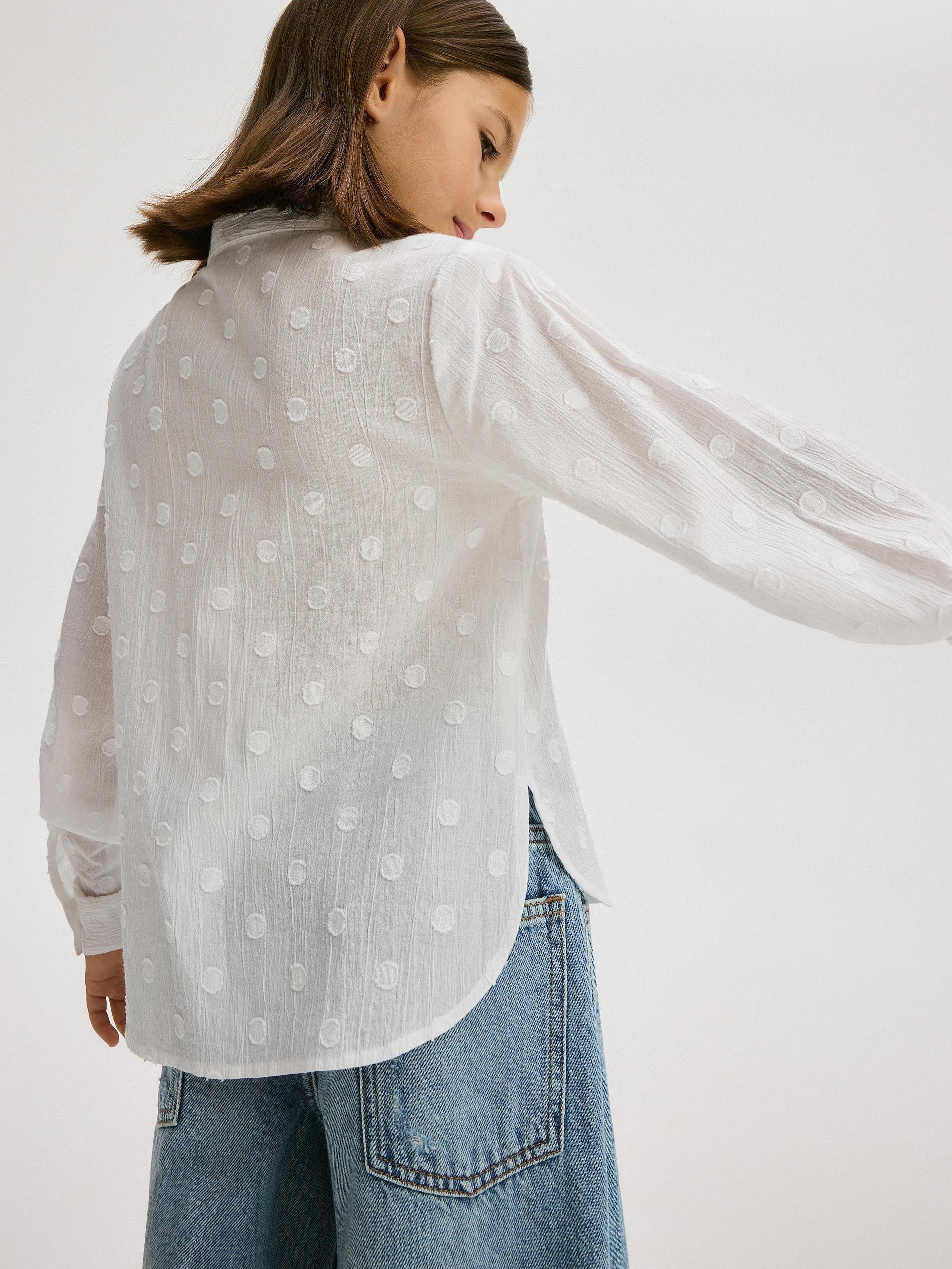 White Cotton Shirt, Kids Girls, , large image number 6