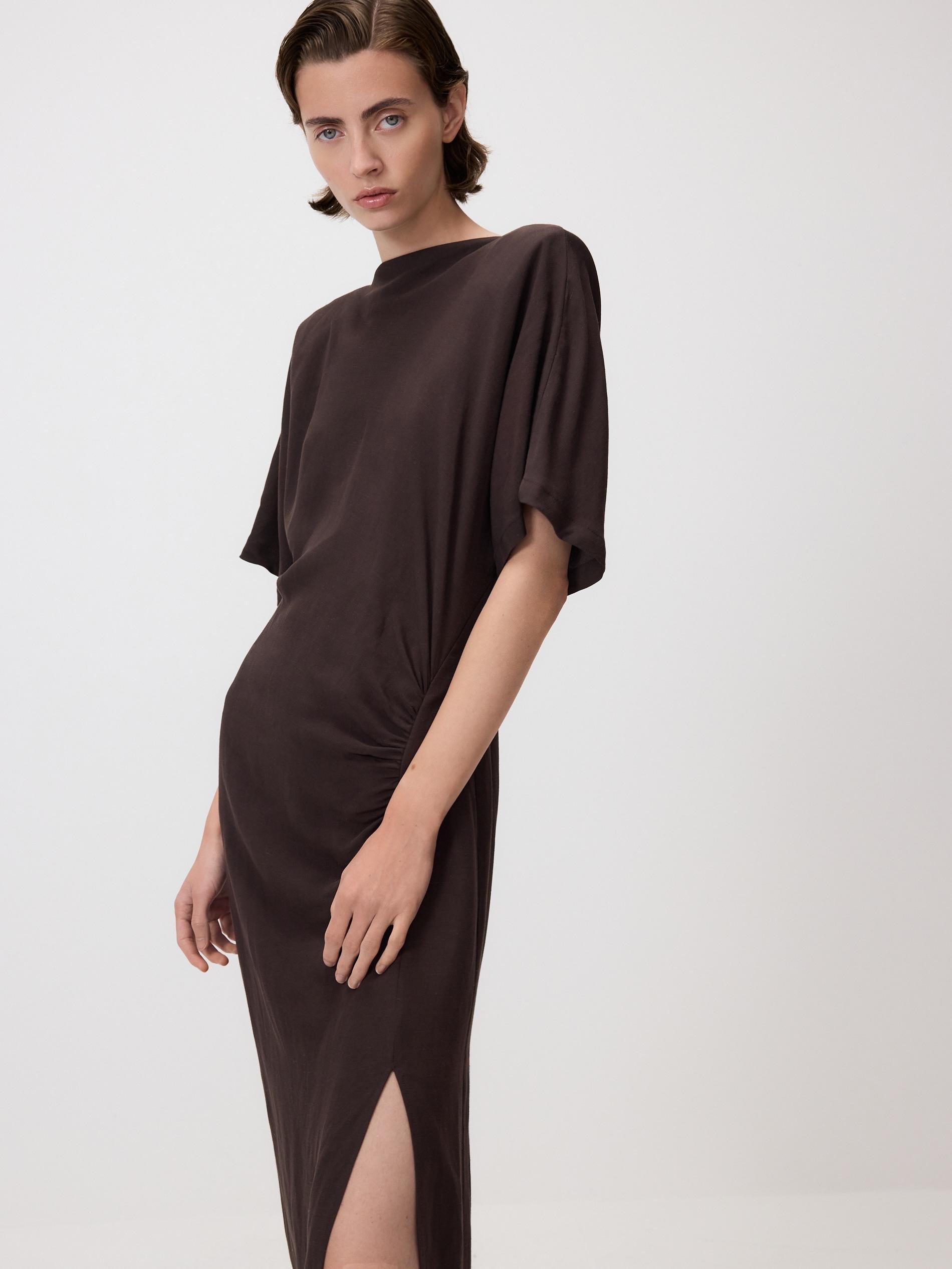 Green Viscose Rich Dress, Khaki, medium