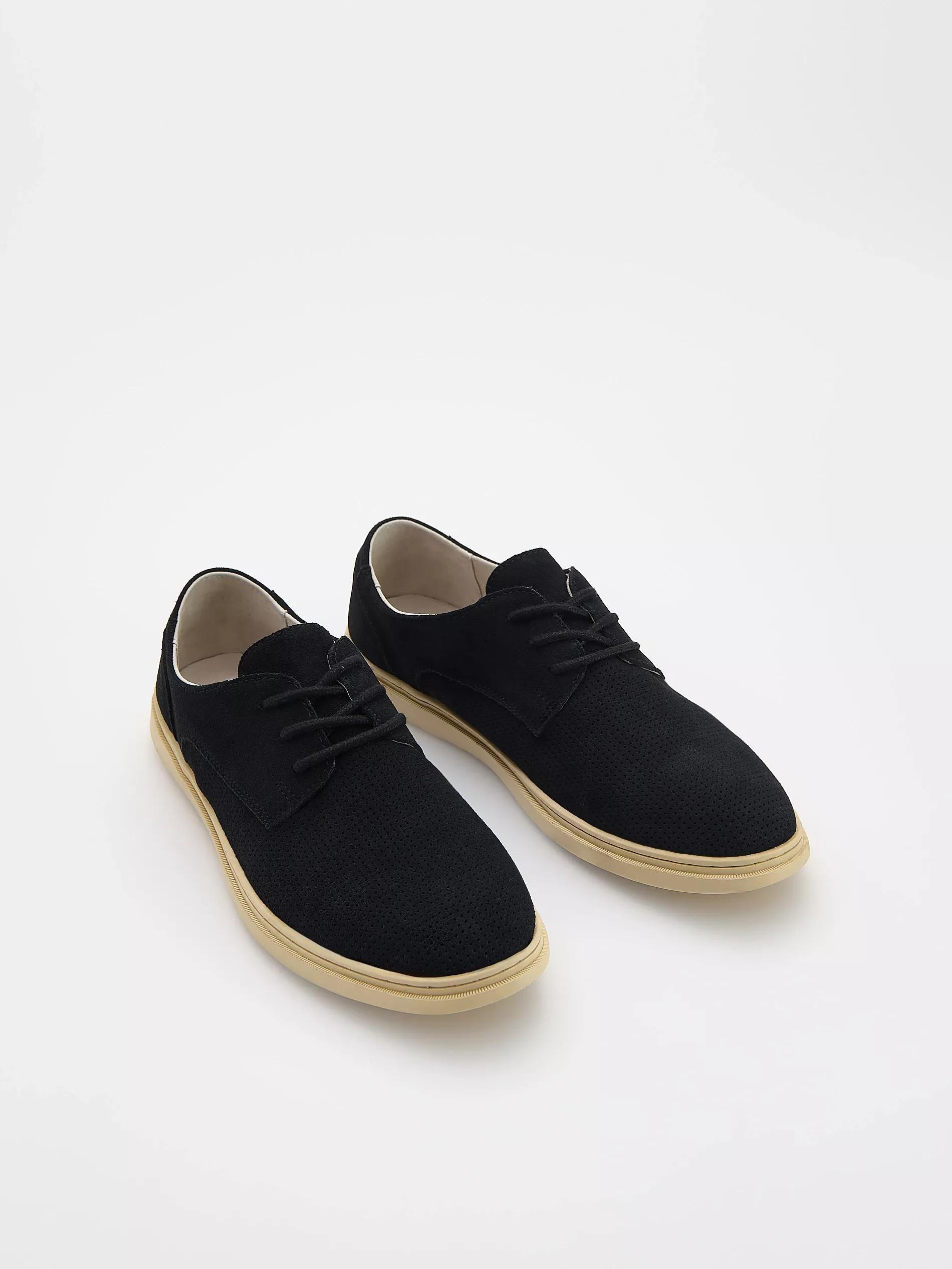 Black Leather Derby Shoes, Black, large image number 1