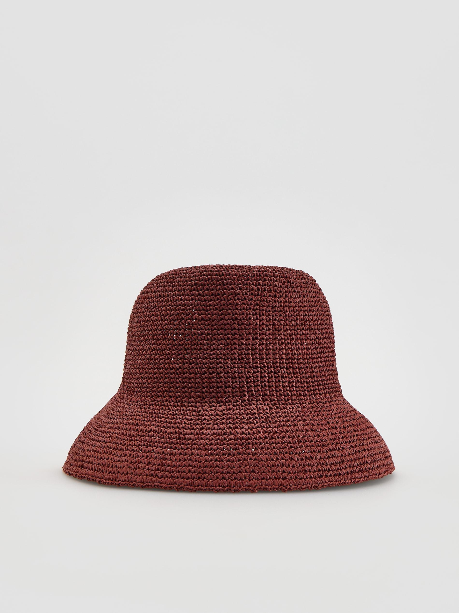 Maroon Woven Paper Straw Hat, Burgundy, large image number 0