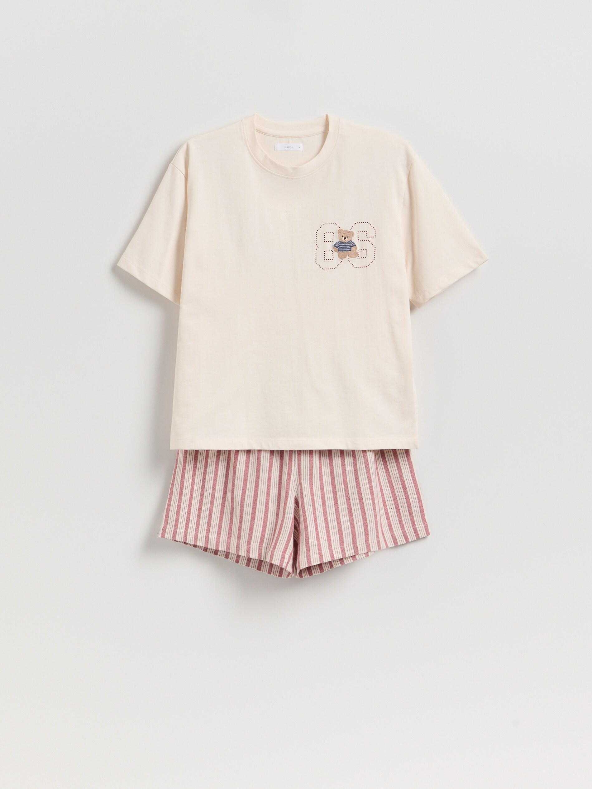 Nude Two Piece Pyjama Set With Embroidery, Ivory, large image number 0