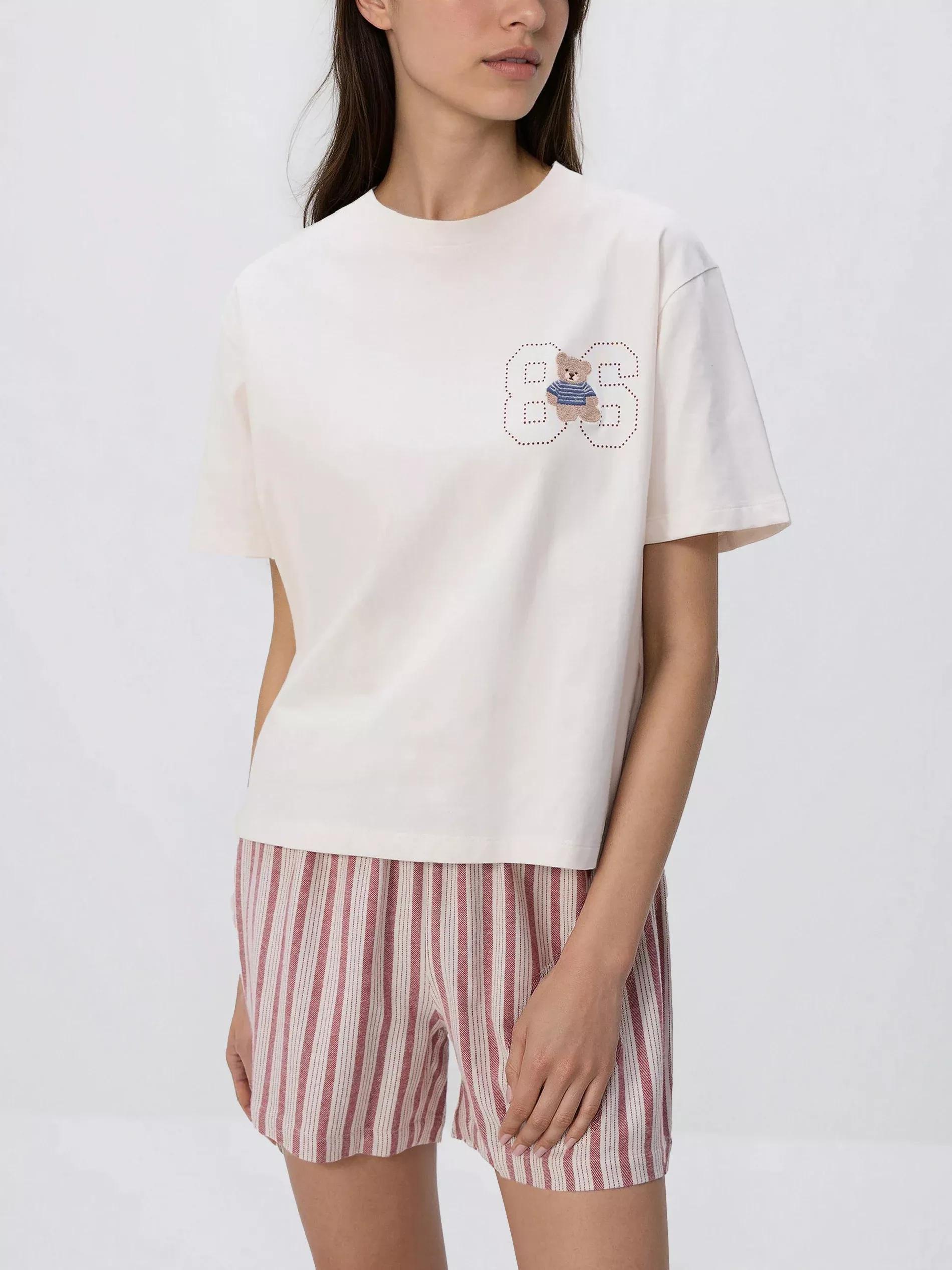 Nude Two Piece Pyjama Set With Embroidery, Ivory, large image number 1