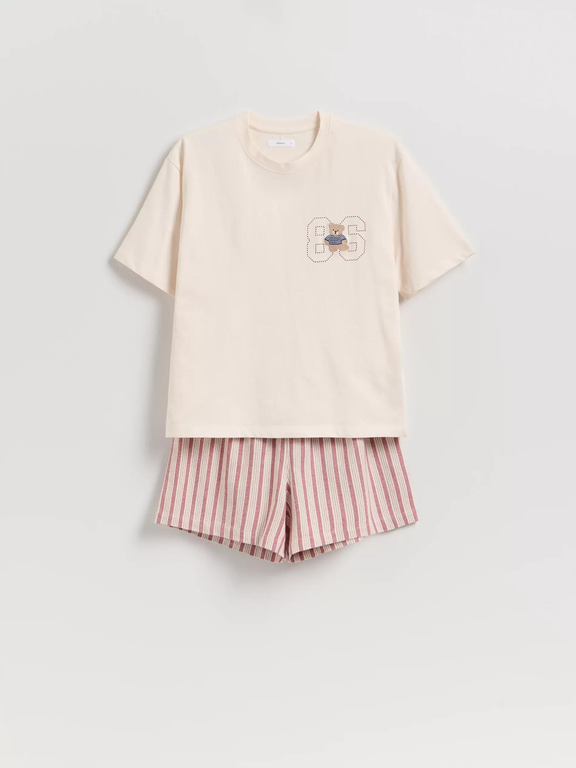 Nude Two Piece Pyjama Set With Embroidery, Ivory, large image number 3