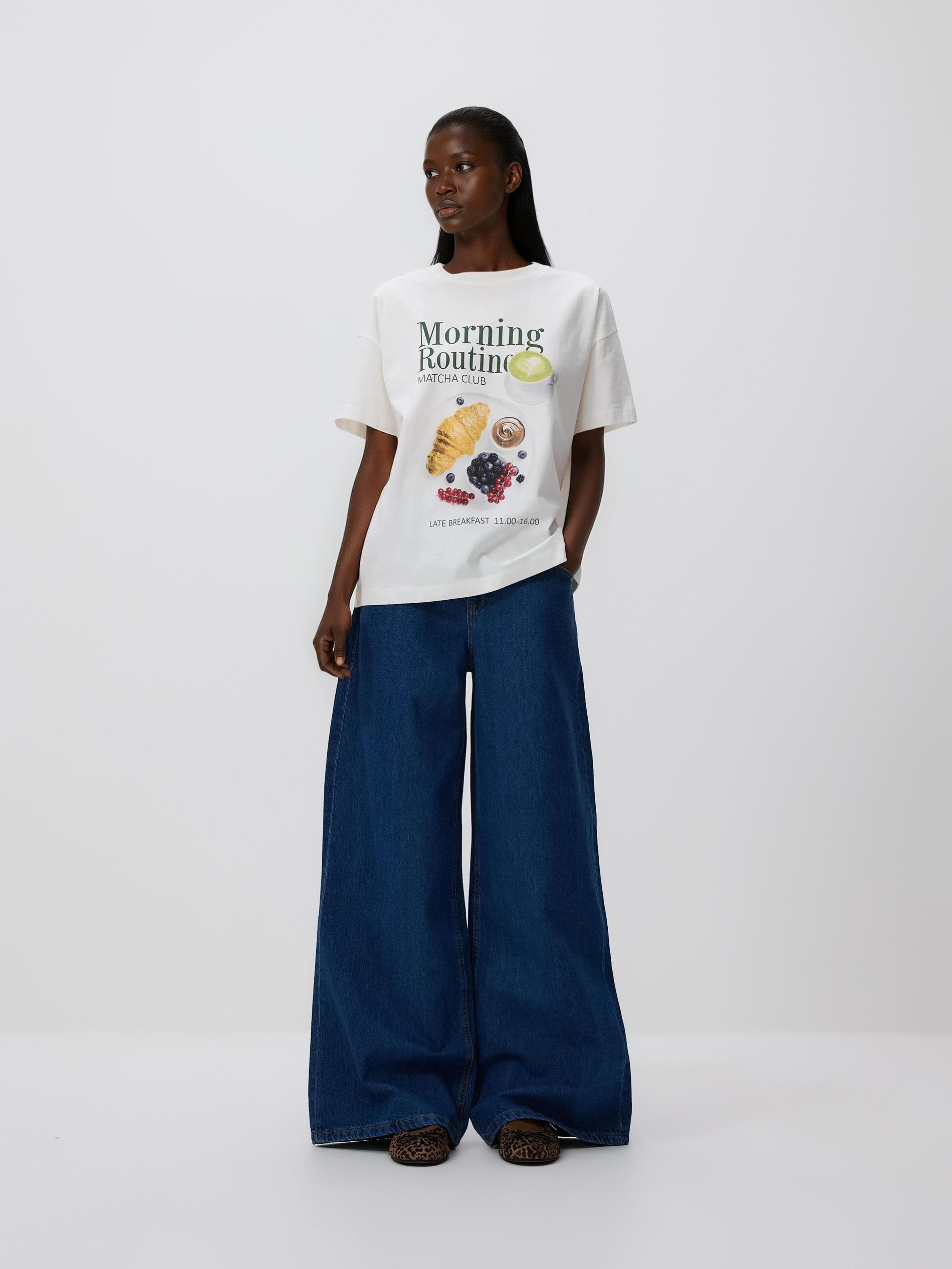 White Cotton T-Shirt With Print, White, large image number 0