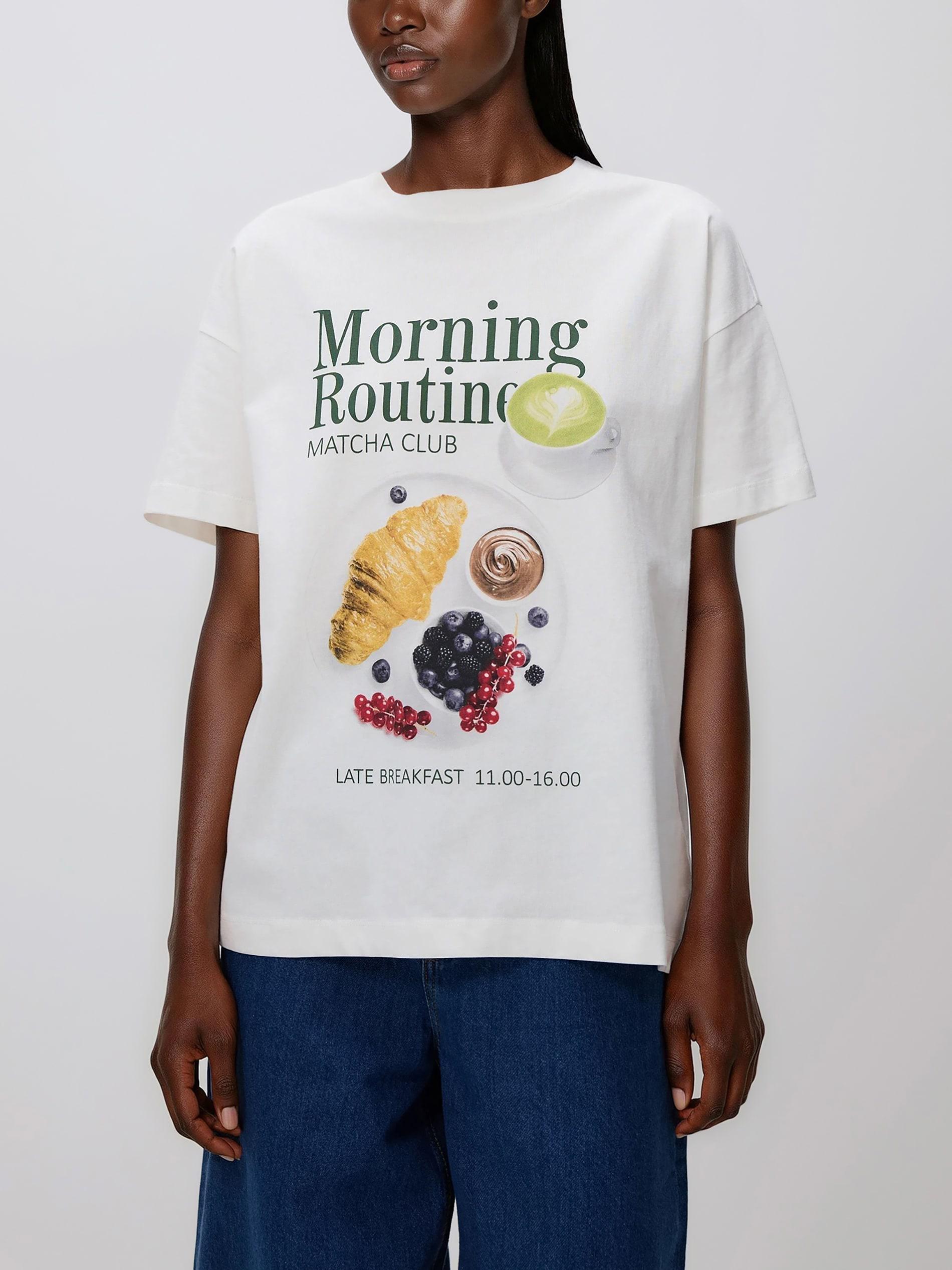 White Cotton T-Shirt With Print, White, large image number 1