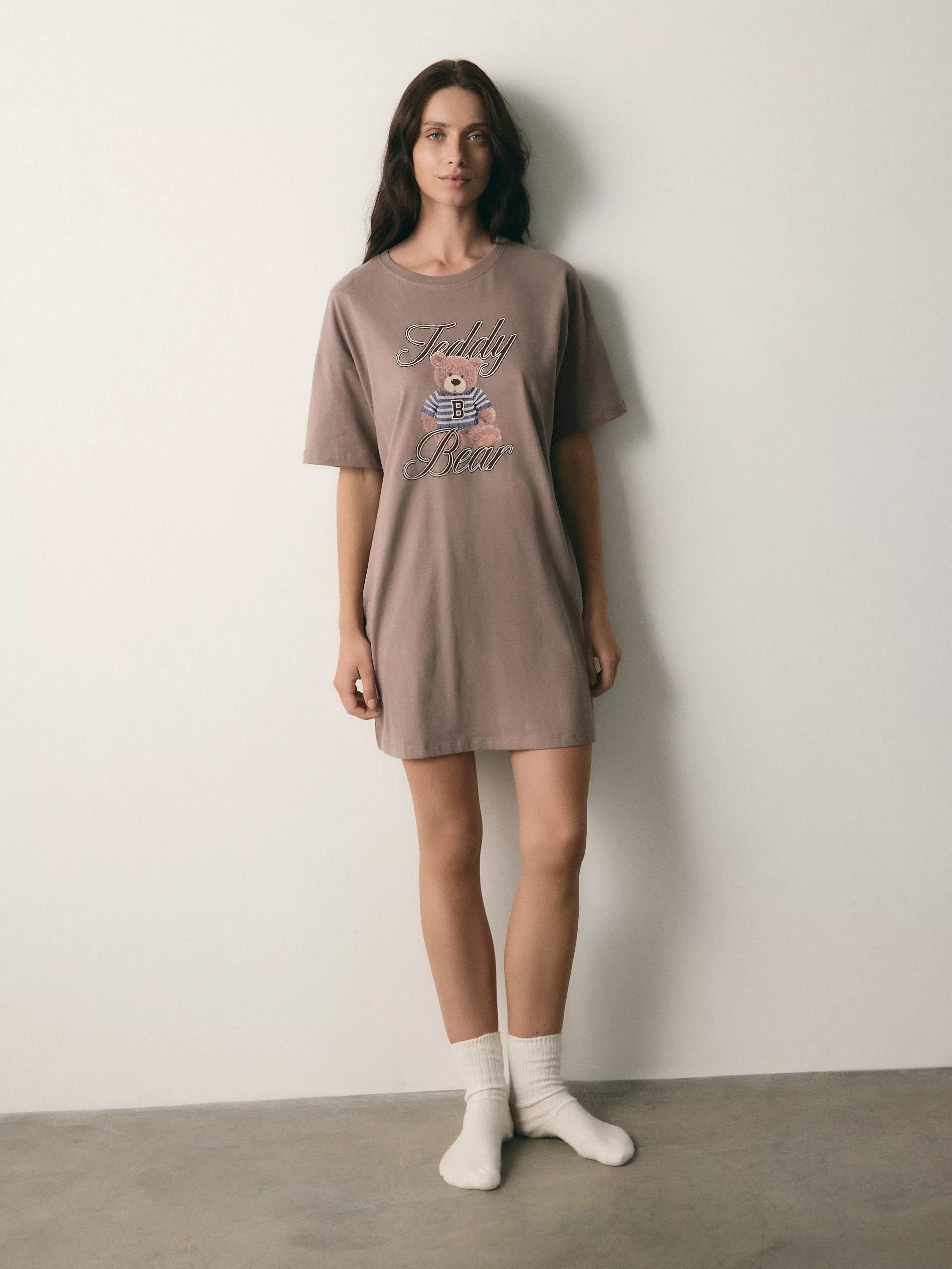 Brown Printed Nightdress, Brown, medium