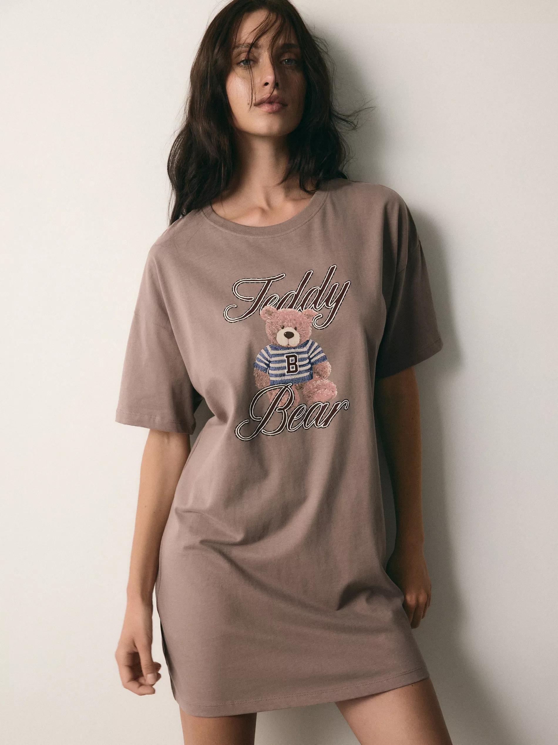 Brown Printed Nightdress, Brown, medium