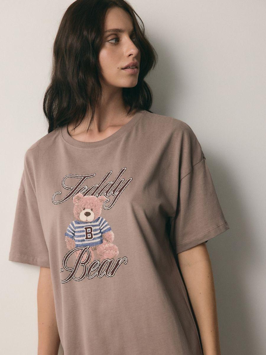 Brown Printed Nightdress, Brown, medium