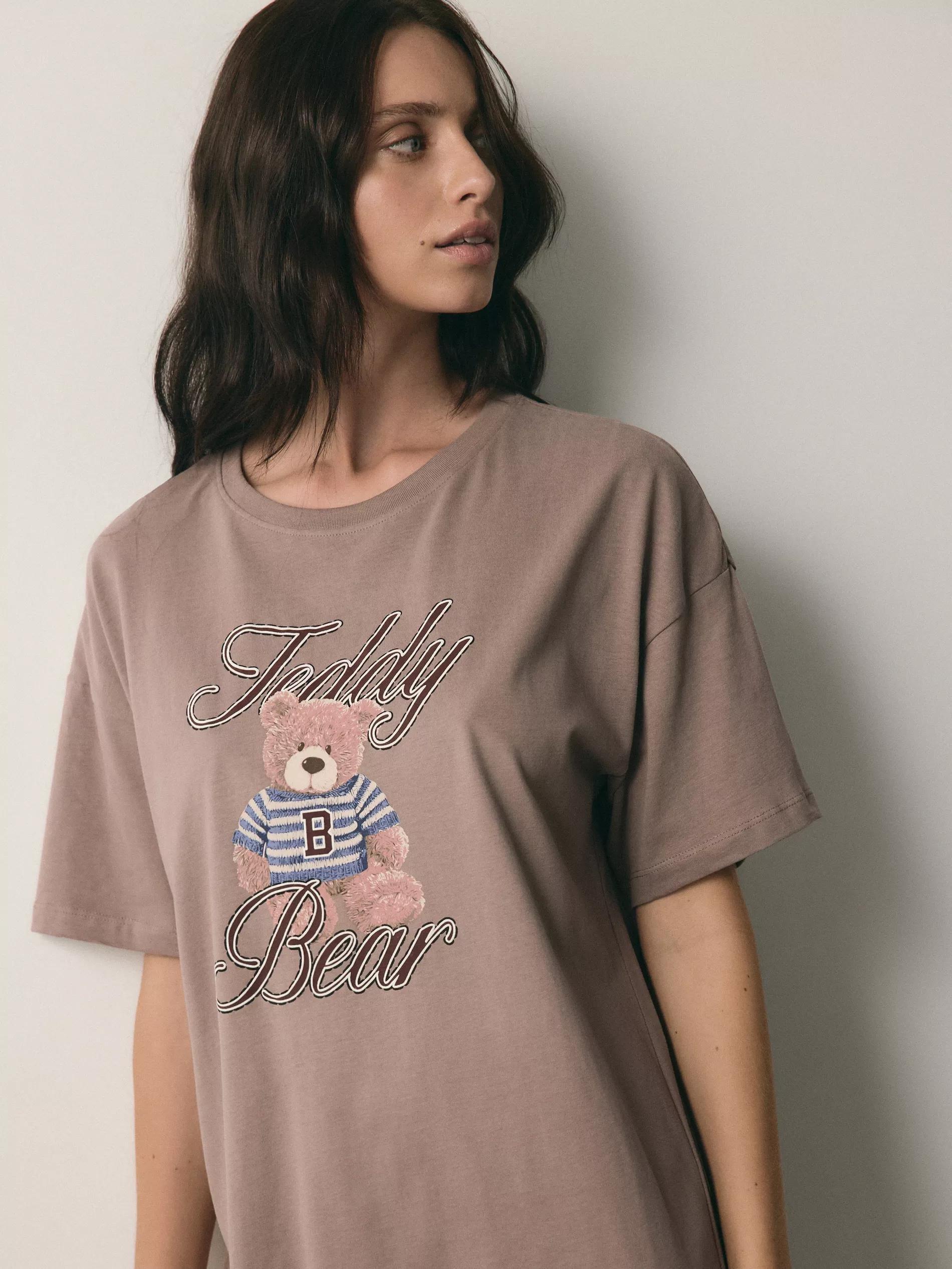 Brown Printed Nightdress, Brown, medium