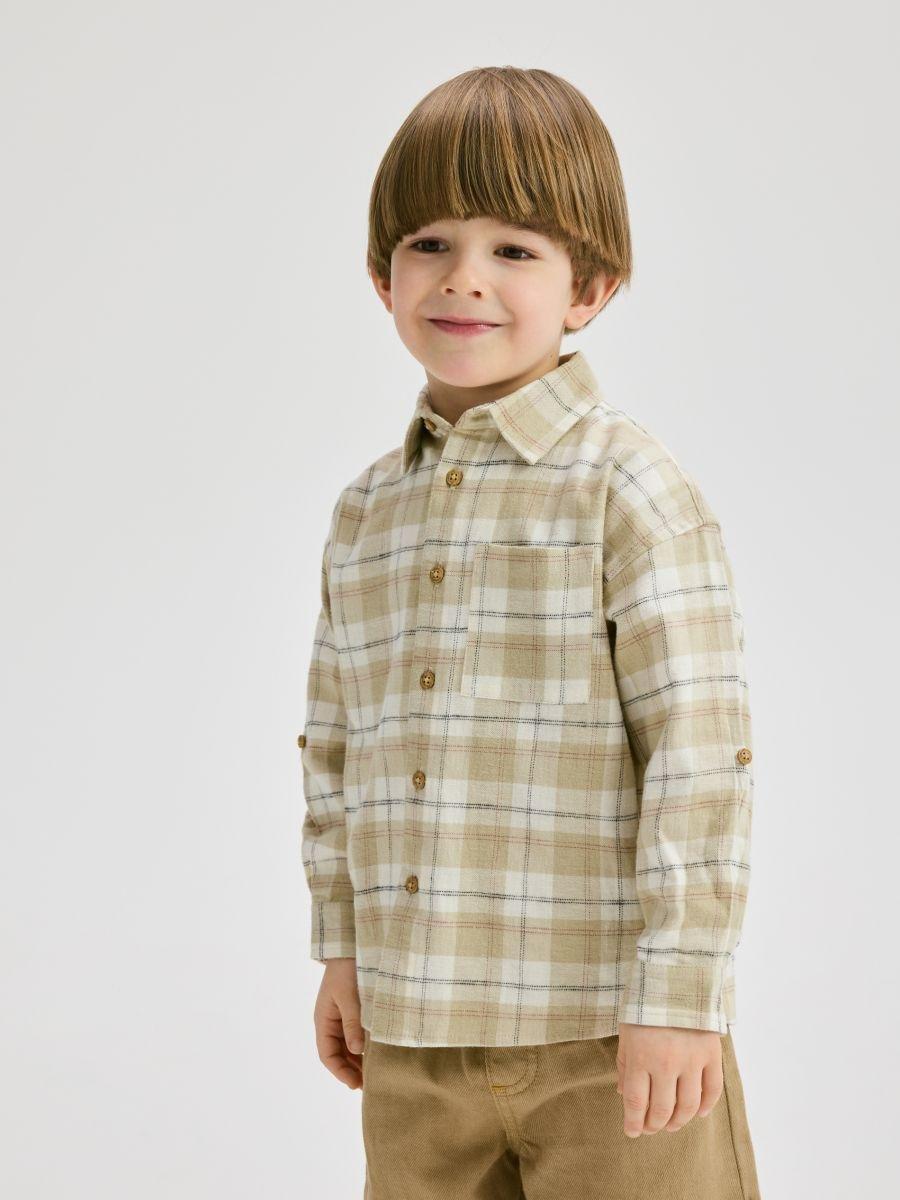 Cream Plaid Shirt, , large image number 1