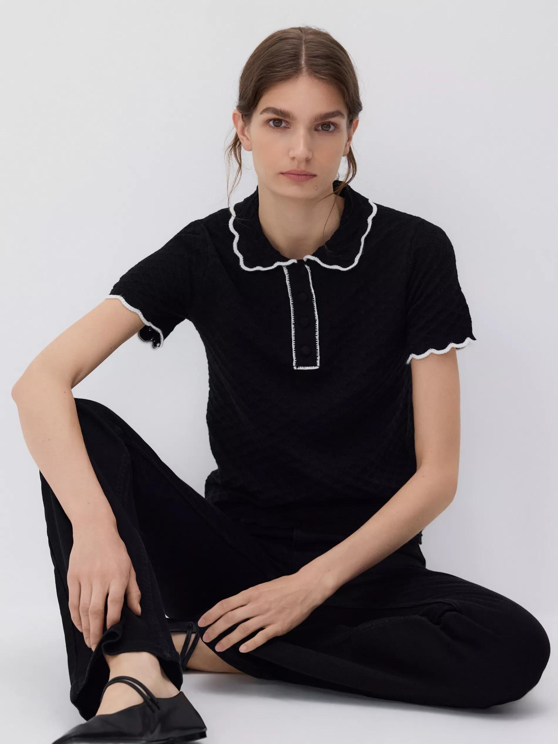 BLACK Structured blouse with collar, Black, medium