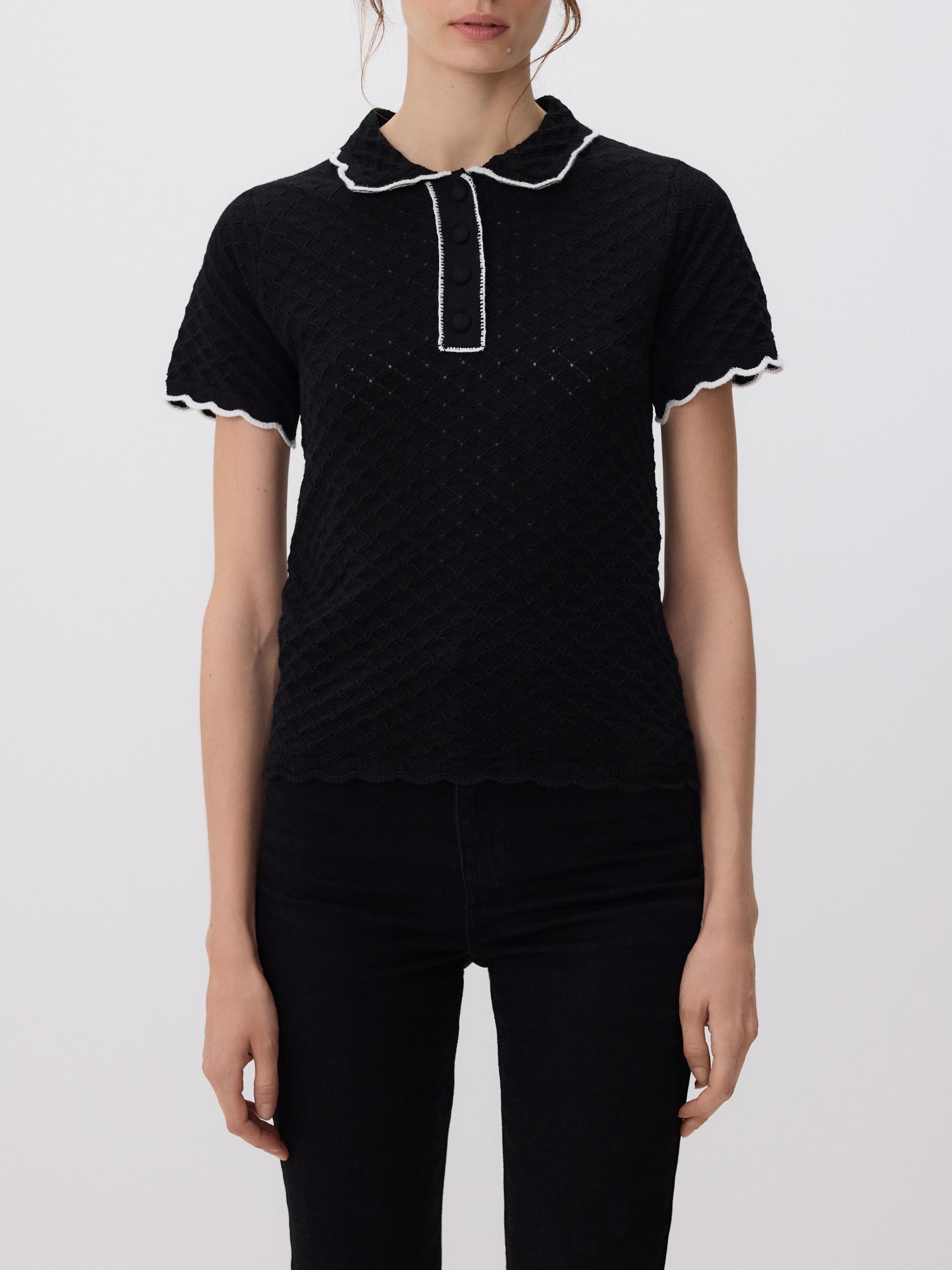 BLACK Structured blouse with collar, Black, medium