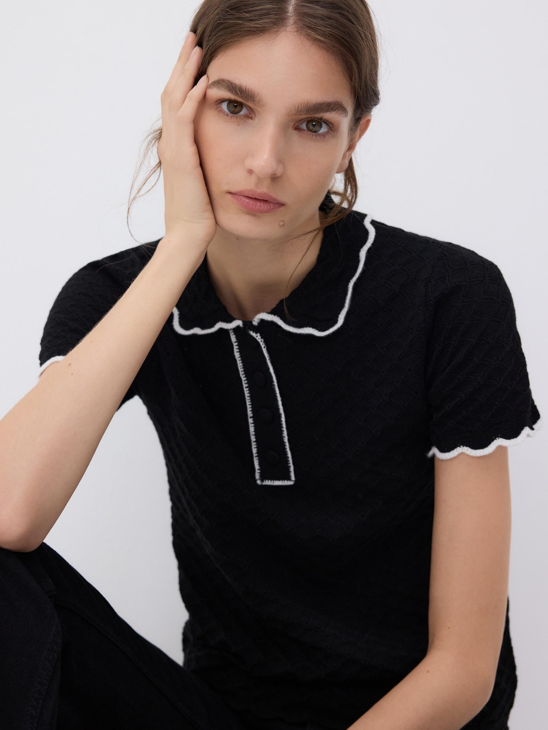 BLACK Structured blouse with collar, Black, medium