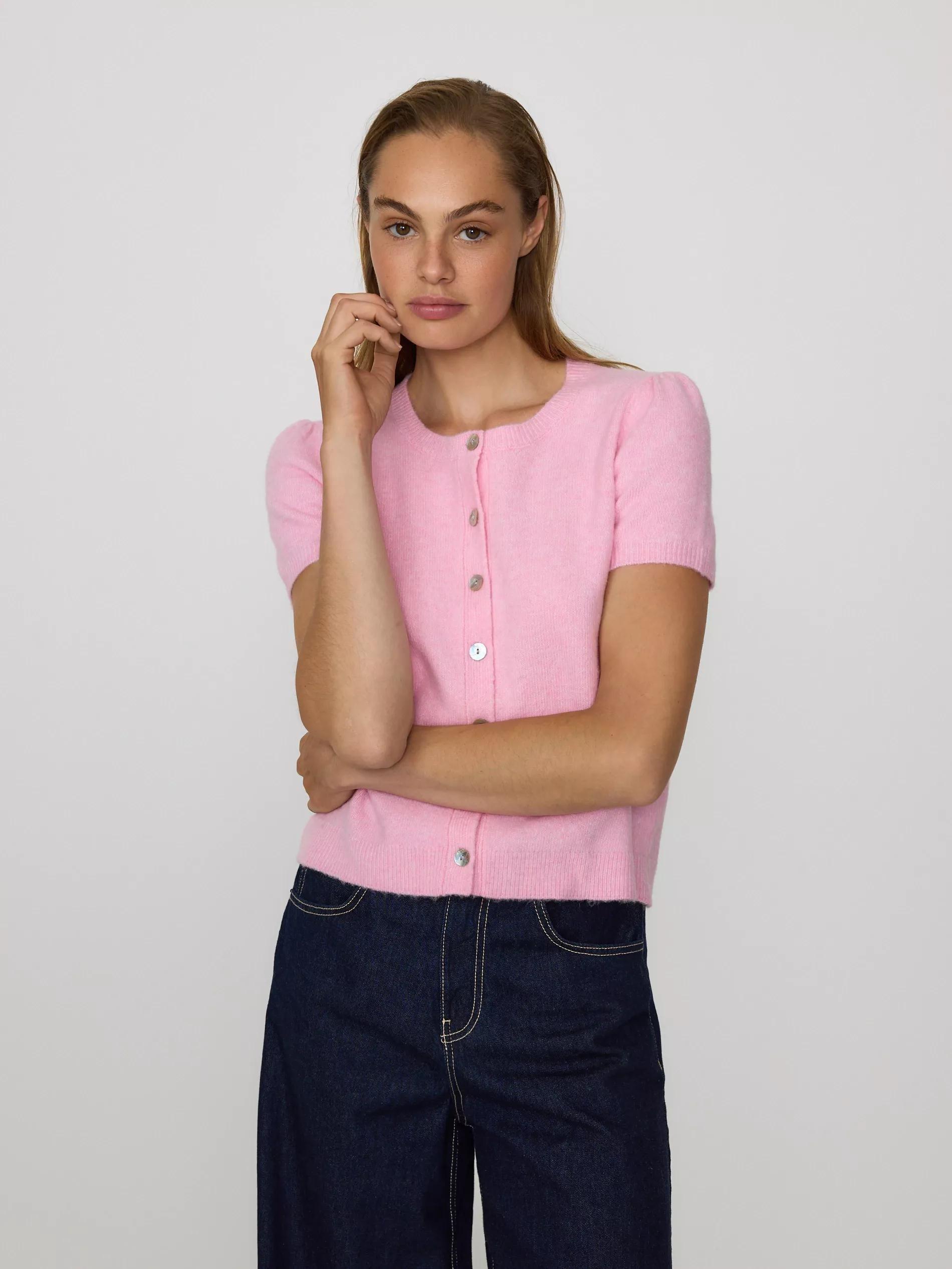 Pink Short Sleeve Cardigan, Pink, medium